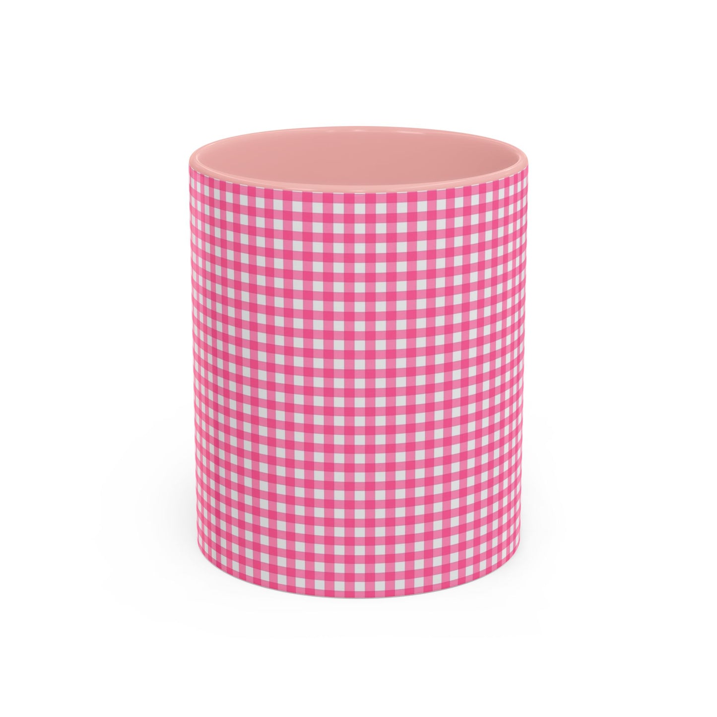 Pink Gingham Accent Coffee Mug, Cute Kitchen Decor, Gift for Coffee Lovers, Home Office Mug, Spring and Summer Vibes