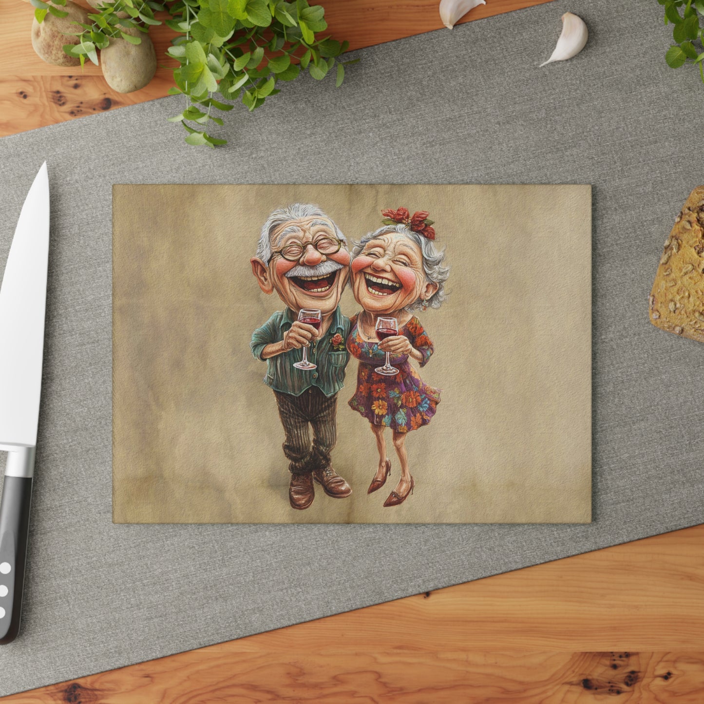Whimsical Glass Cutting Board for Entertaining, Perfect Gift for Grandparents, Kitchen Decor, Family Gatherings, Housewarming