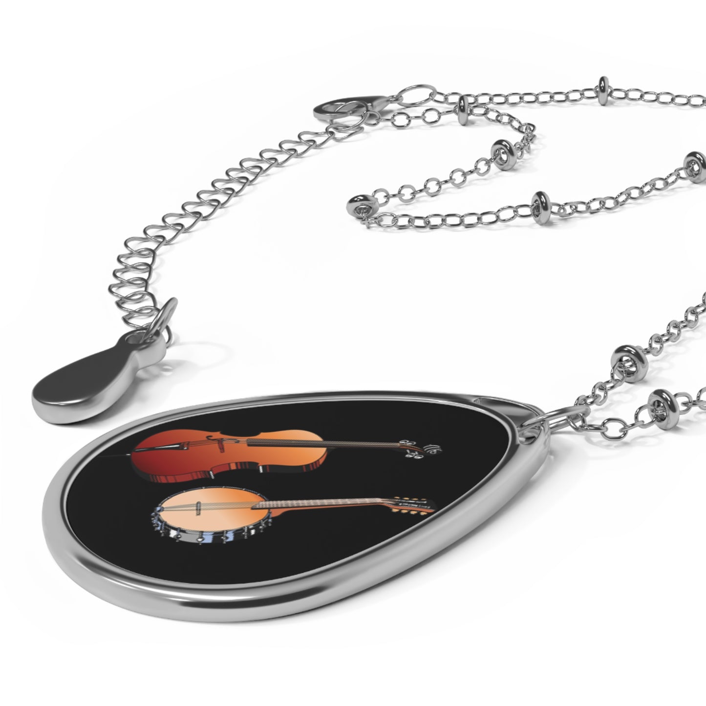 Musical Instrument Oval Necklace | Unique Jewelry Gift for Music Lovers | Banjo & Guitar | Perfect for Birthdays & Anniversaries