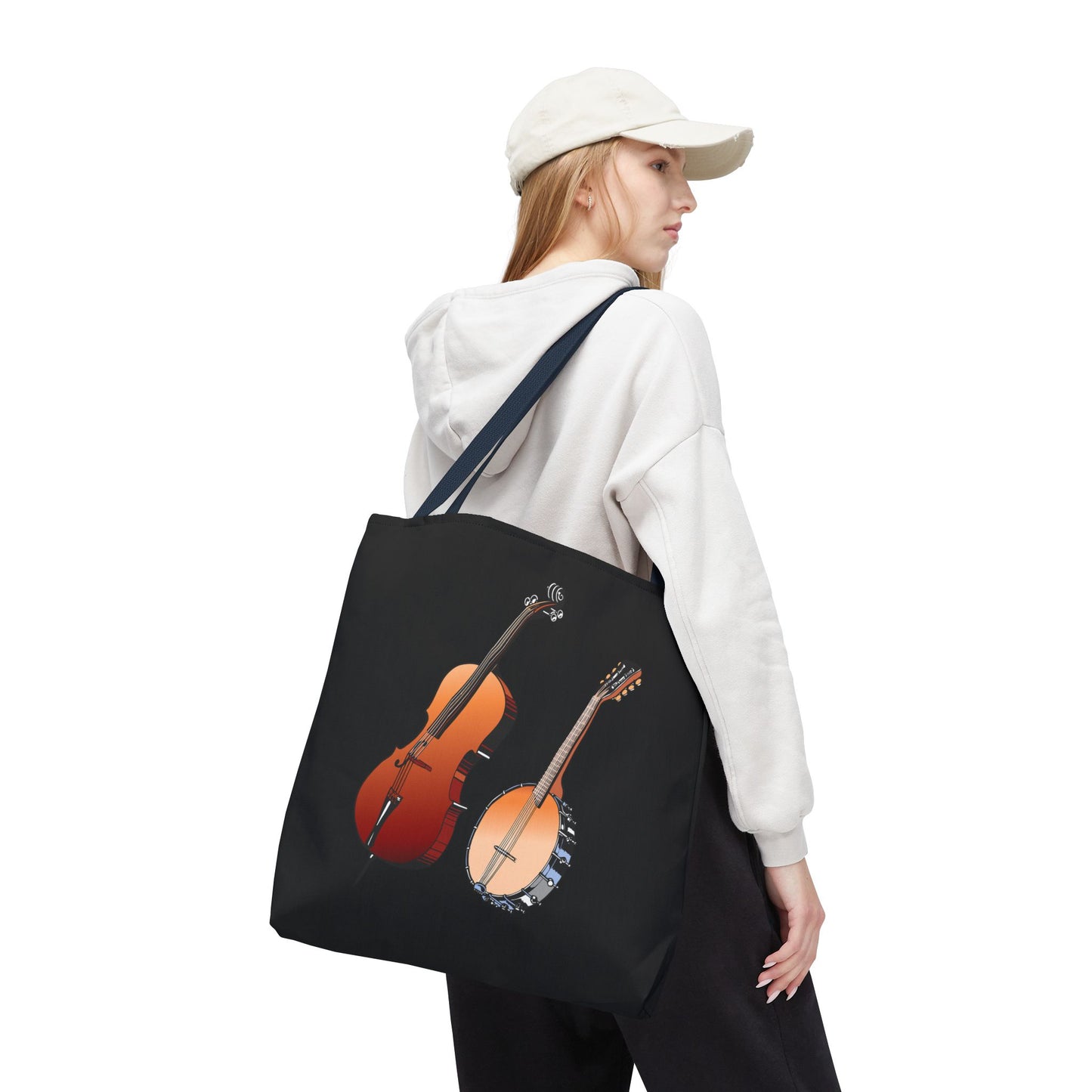 Musical Instruments Tote Bag, Music Lover Gift, Banjo and Cello Design, Stylish Grocery Tote, Concert Bag, Eco-Friendly Carryall