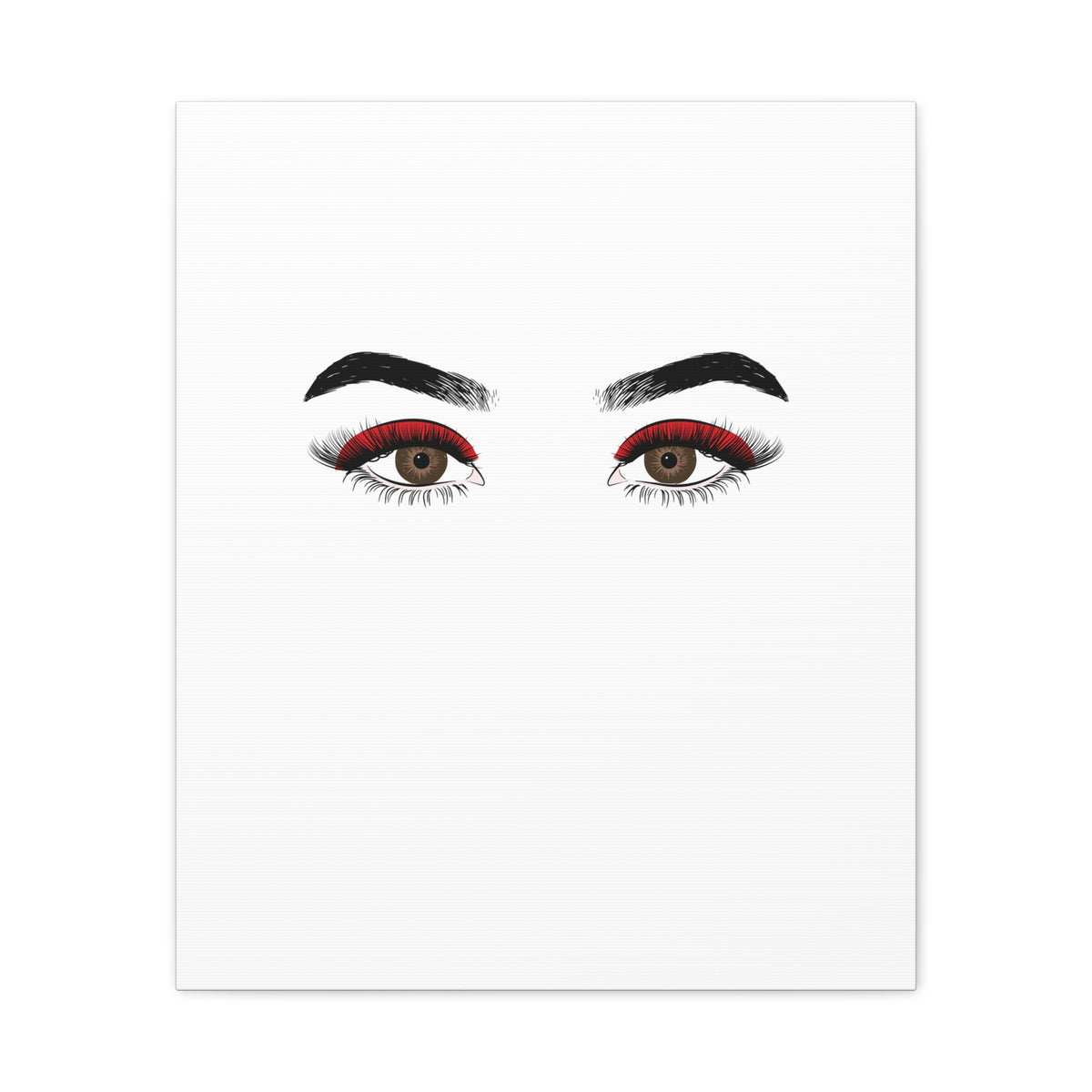 Glam Eyes Matte Canvas Wall Art — Brown Eyes with Red Lashes