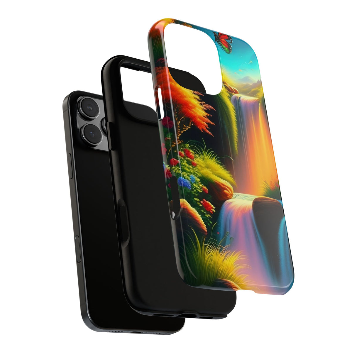 Phone Case - Vibrant Waterfall Landscape with Butterfly | Colorful Nature Protective Case