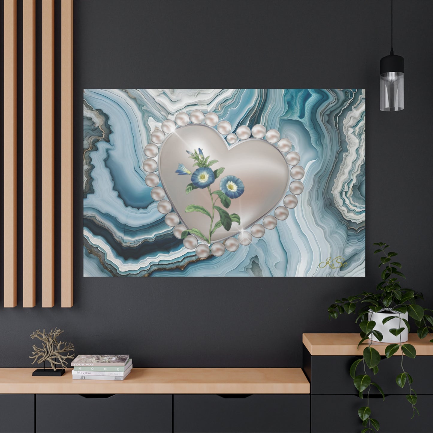 Elegant Floral Heart Canvas Wall Art, Modern Home Decor, Gift for Her