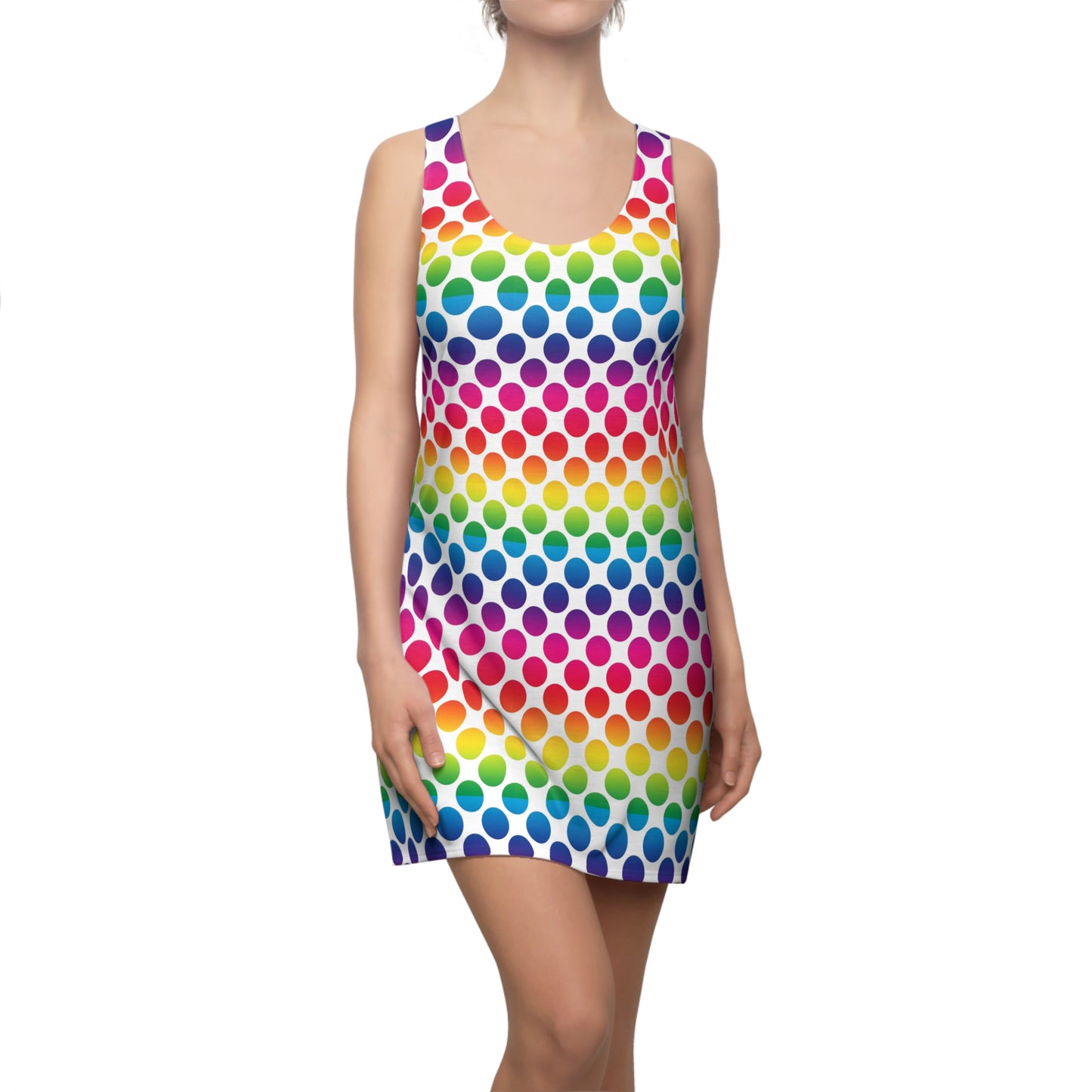 Rainbow Polka Dot Women's Racerback Dress, Colorful Summer Dress, Casual Wear, Festival Outfit, Beach Cover-Up, Gift for Her