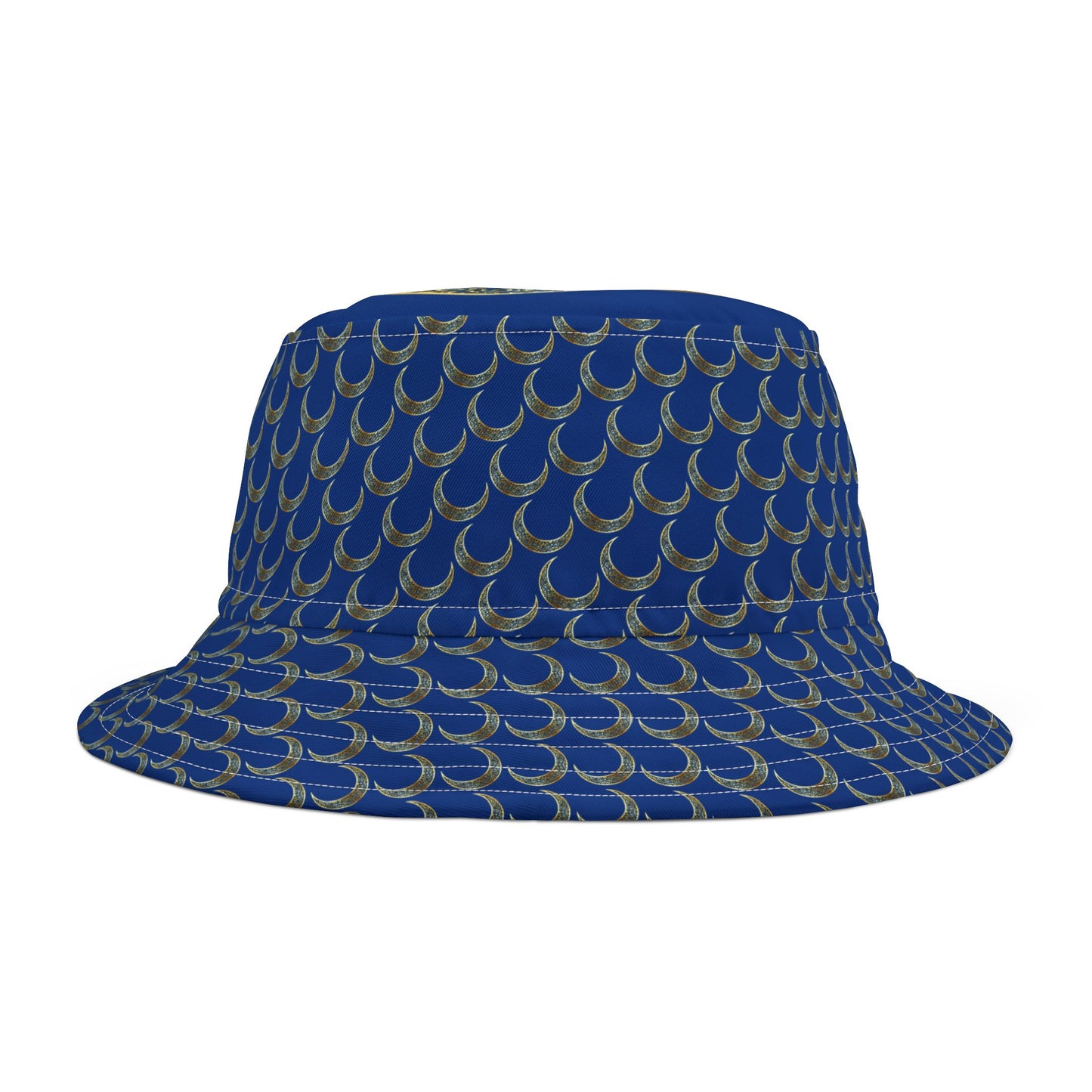 Blue Crescent Moon Pattern Bucket Hat - Stylish Sun Protection, Summer Hat, Festival Accessories, Beach Wear, Gift Ideas