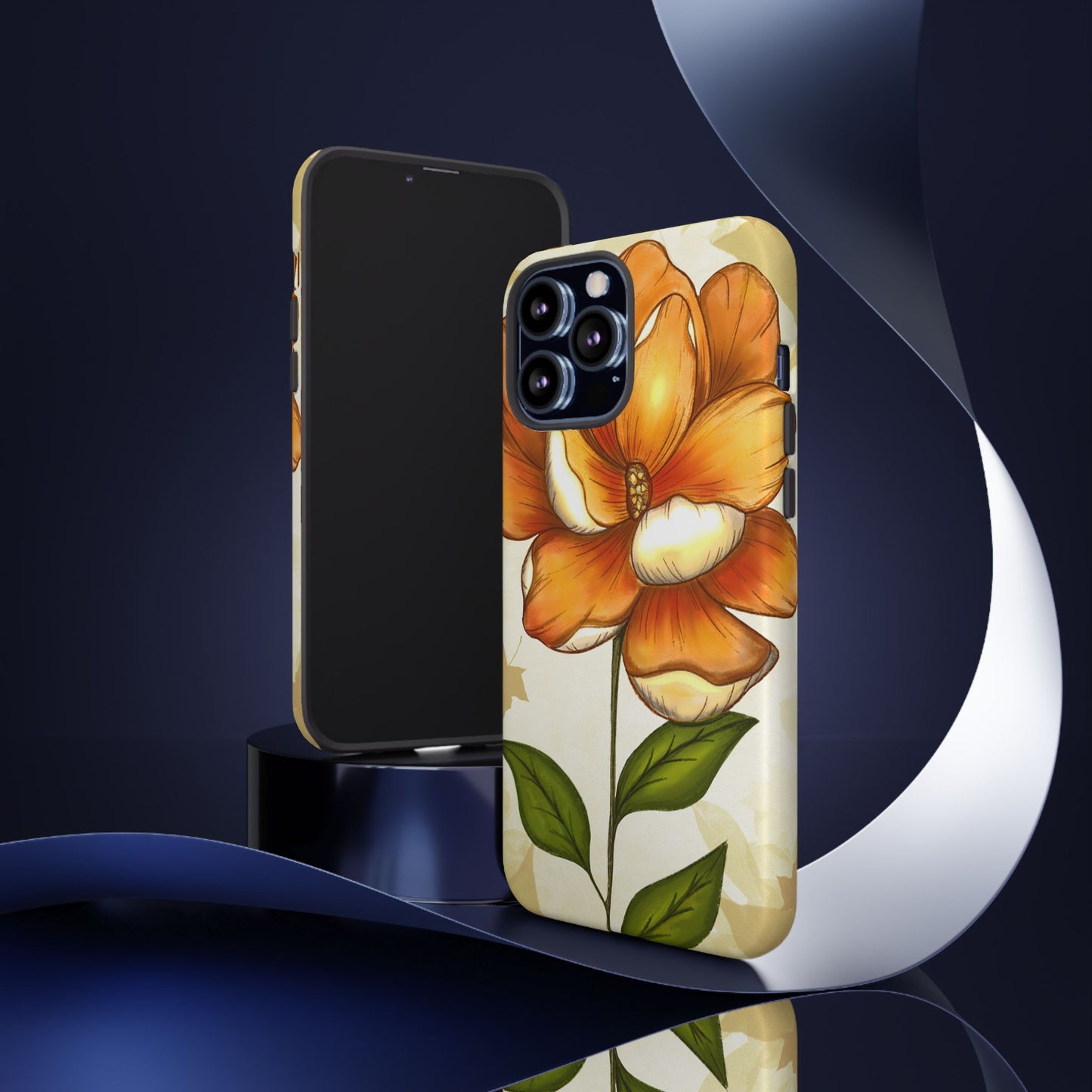 Floral Phone Case with Orange Flower Design, Tough Phone Cover, Floral Gift, Stylish Tech Accessory, Nature Lovers, Spring Vibes