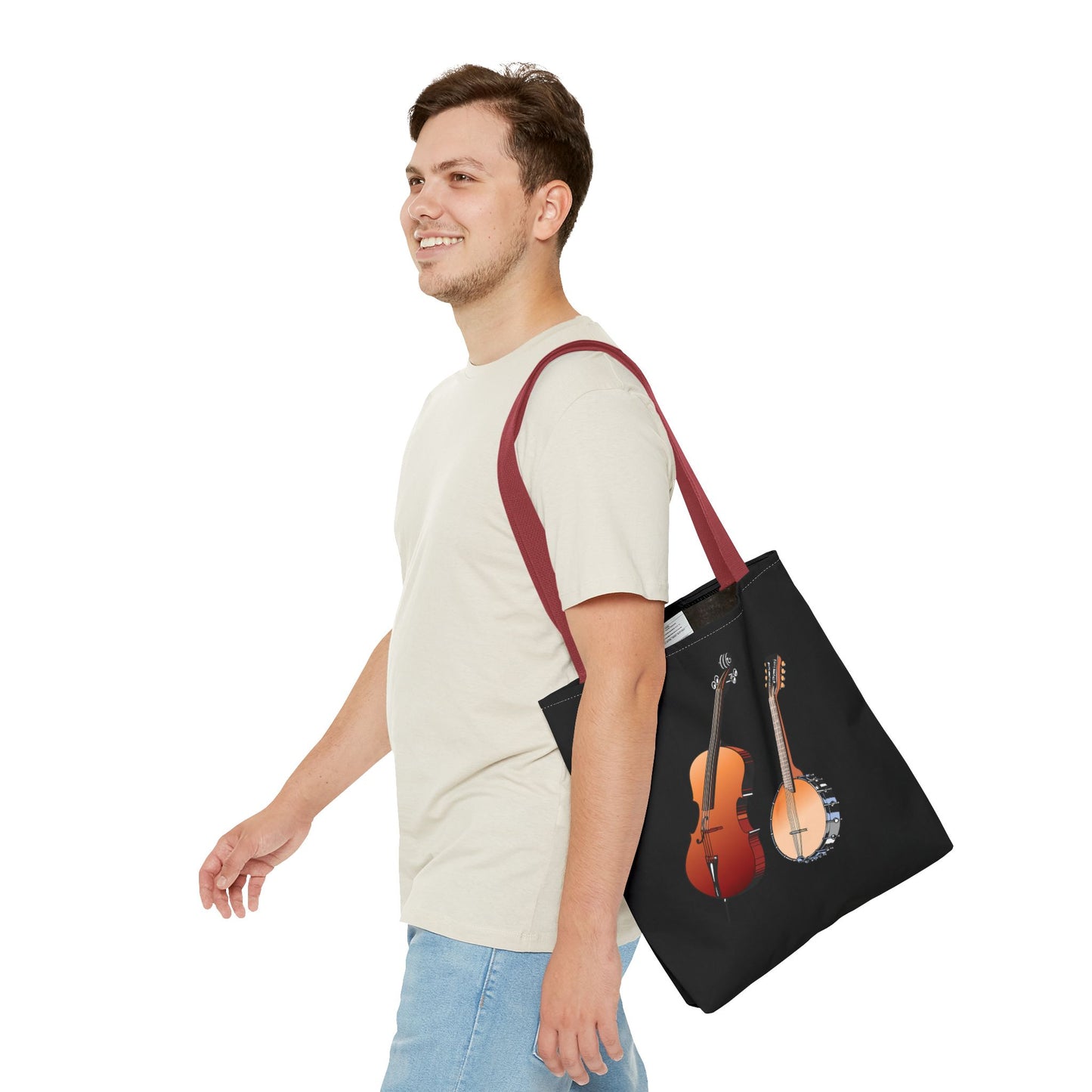 Musical Instruments Tote Bag, Music Lover Gift, Banjo and Cello Design, Stylish Grocery Tote, Concert Bag, Eco-Friendly Carryall