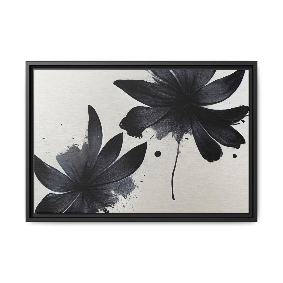 Framed Black Floral Matte Canvas Wall Art — Monochrome Botanical Print