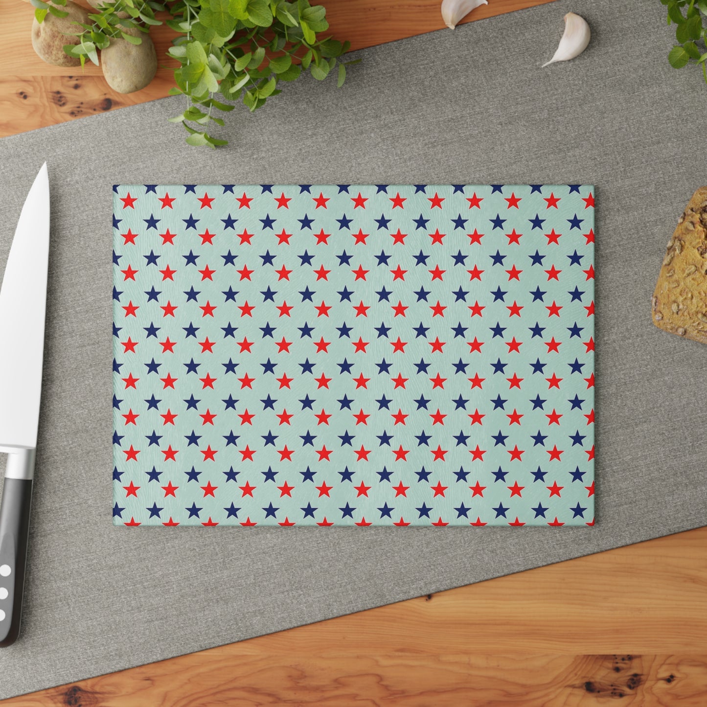 Glass Cutting Board stars red white and blue