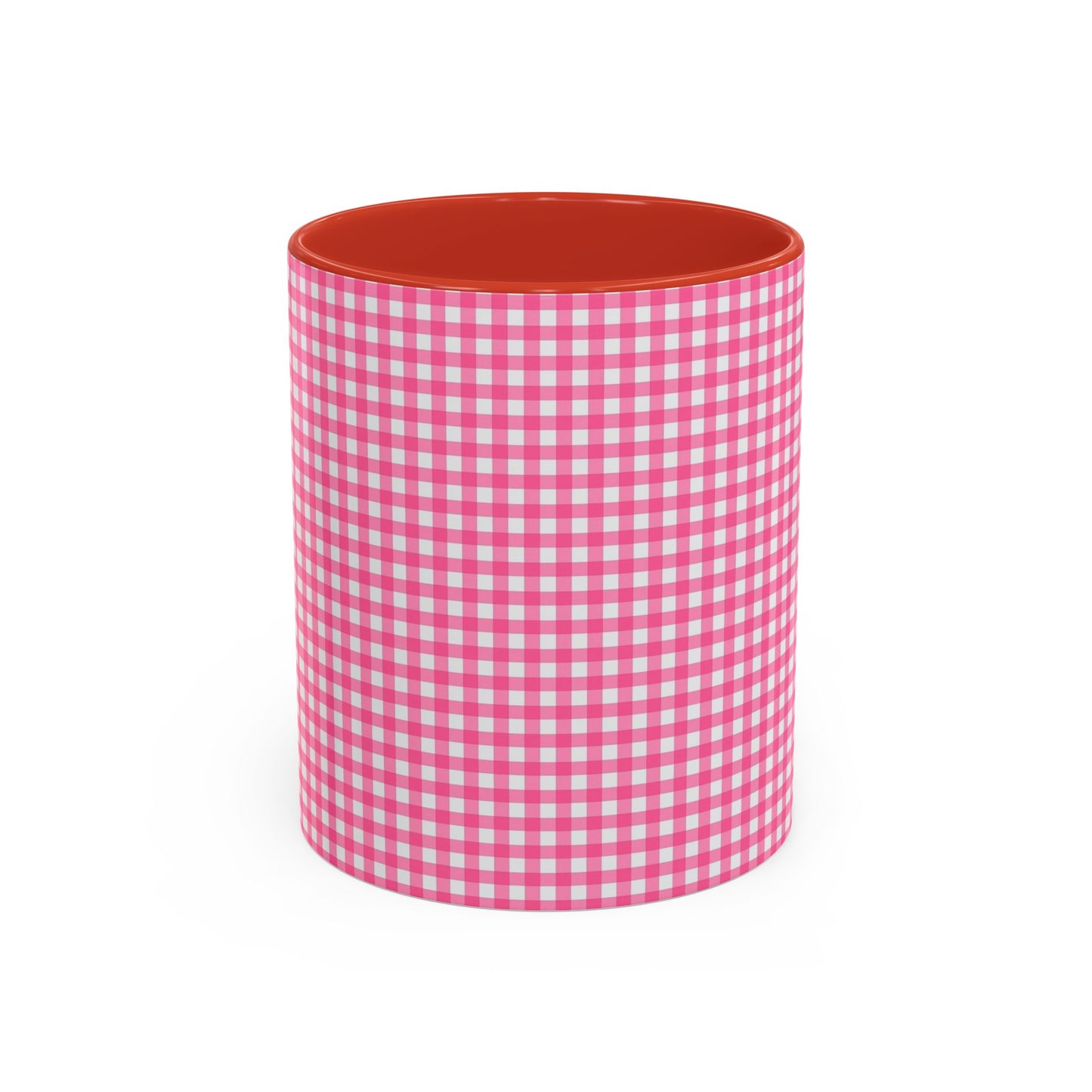 Pink Gingham Accent Coffee Mug, Cute Kitchen Decor, Gift for Coffee Lovers, Home Office Mug, Spring and Summer Vibes