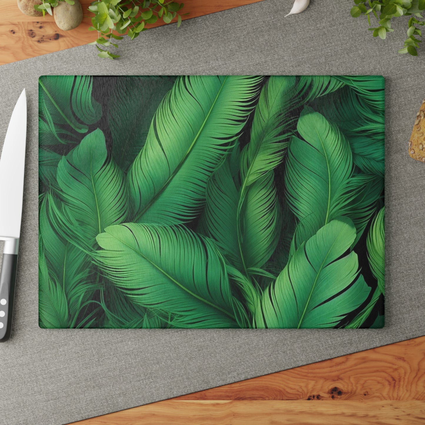 Tropical Glass Cutting Board, Kitchen Decor, Gift for Chefs, Leaf Design, Eco-Friendly Kitchen Essentials, Cookware