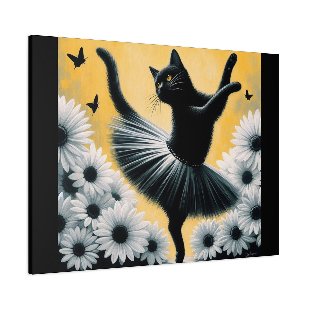 Ballet Black Cat Canvas Print — Whimsical Cat Ballerina Wall Art