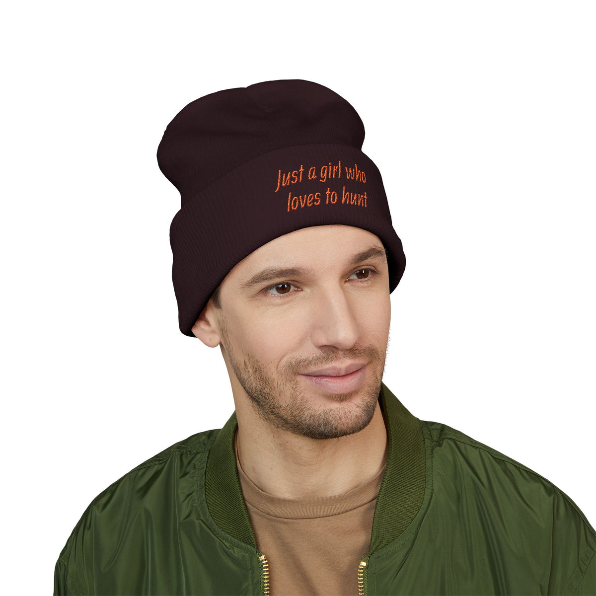 Hunting Enthusiast Beanie - "Just a Girl Who Loves to Hunt" Embroidered Cuffed Beanie