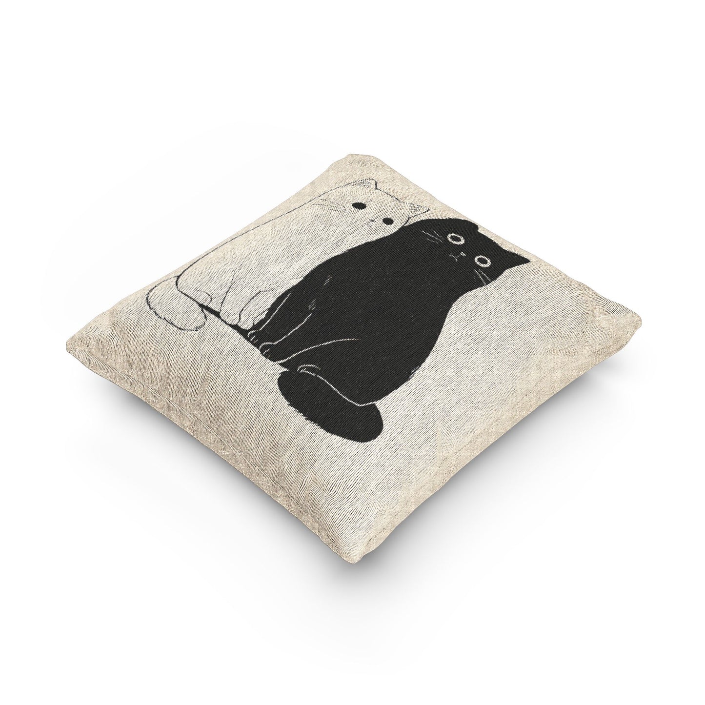 Whimsical Cat Woven Pillow, Cozy Home Decor, Cat Lover Gift, Animal Themed Cushion, Cute Cat Throw Pillow