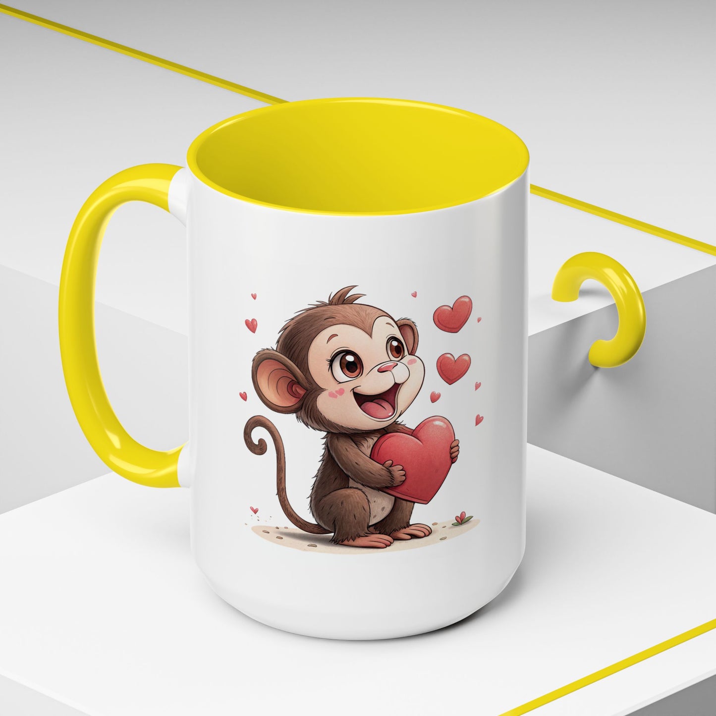 Cute Monkey Love Coffee Mug, Valentine's Gift, Animal Lover's Mug, Heartfelt Coffee Cup, Fun Kitchen Decor