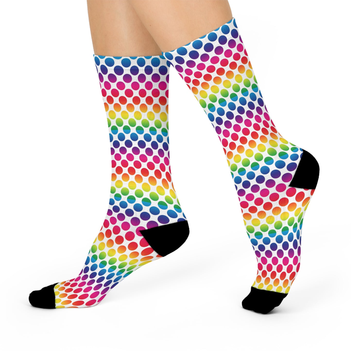 Vibrant Patterned Crew Socks, Fun Gift for Kids & Adults, Rainbow Polka Dot Socks, Cozy & Comfortable Footwear, Perfect for Everyday Wear