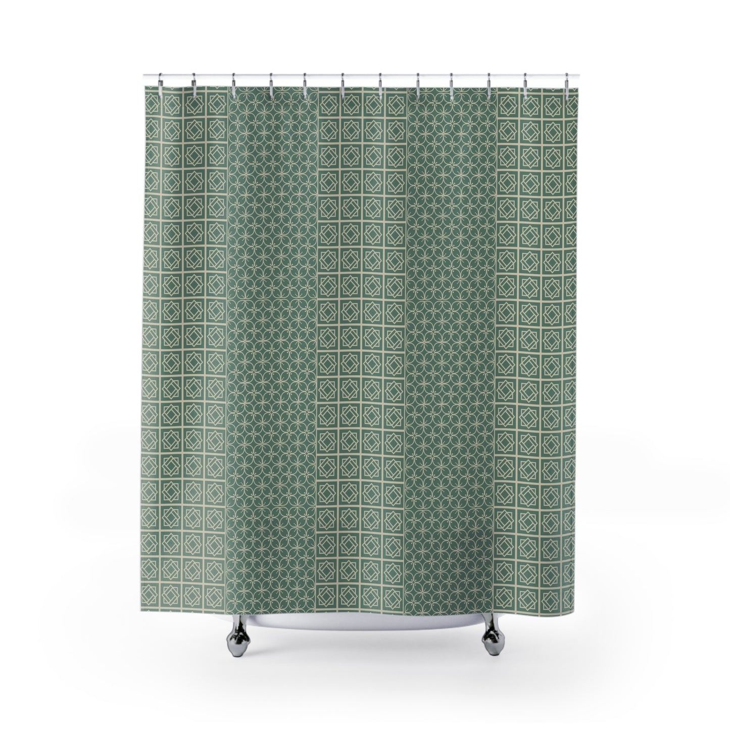 Elegant Geometric Shower Curtain, Modern Home Decor, Bathroom Makeover, Unique Gift, Green Patterned Home Accessory