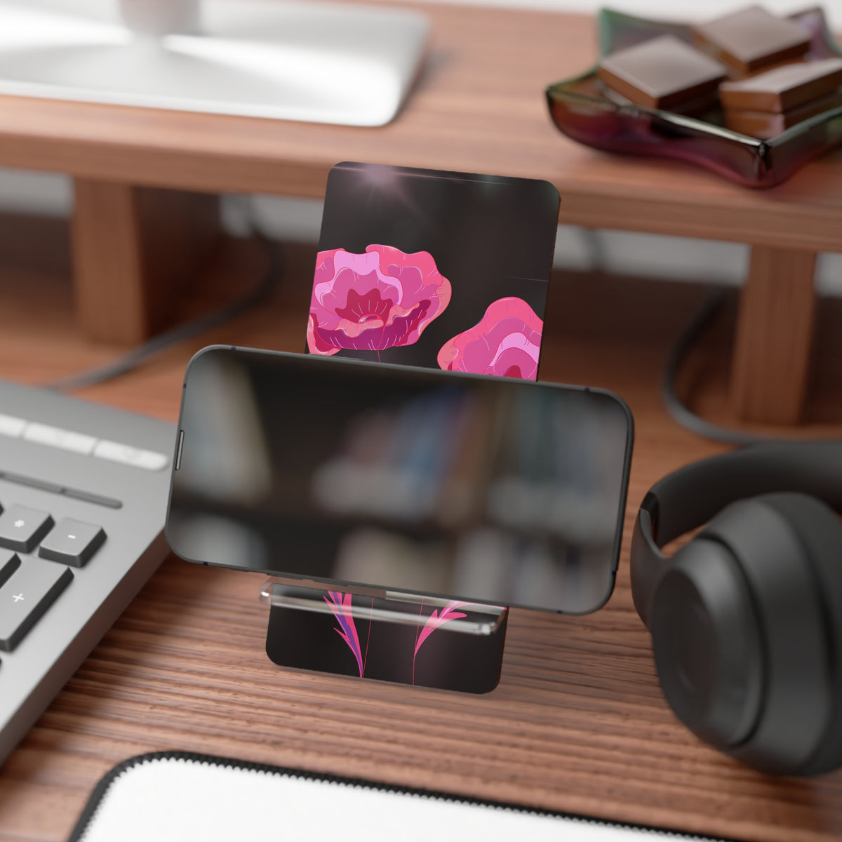 Floral Mobile Display Stand, Aesthetic Phone Holder, Desk Organizer, Gift for Tech Lovers, Home Office Decor