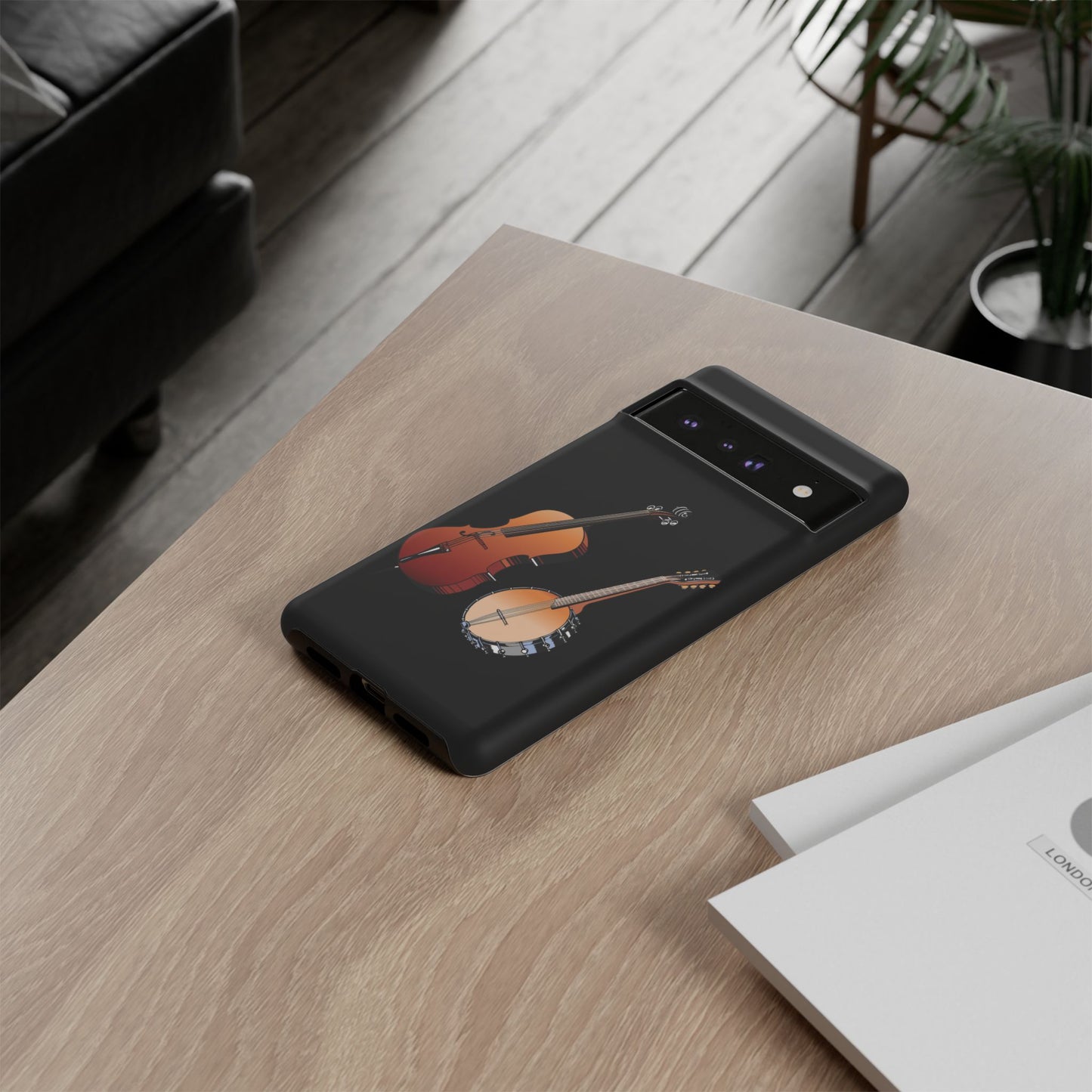 Musical Instrument Phone Case - Violin & Banjo Design, Music Lover Gift, Unique Phone Cover, Holiday Gift, Durable Tough Cases