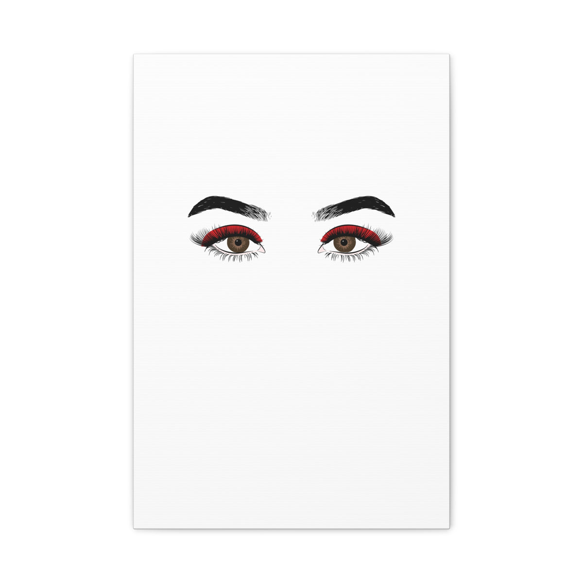 Glam Eyes Matte Canvas Wall Art — Brown Eyes with Red Lashes