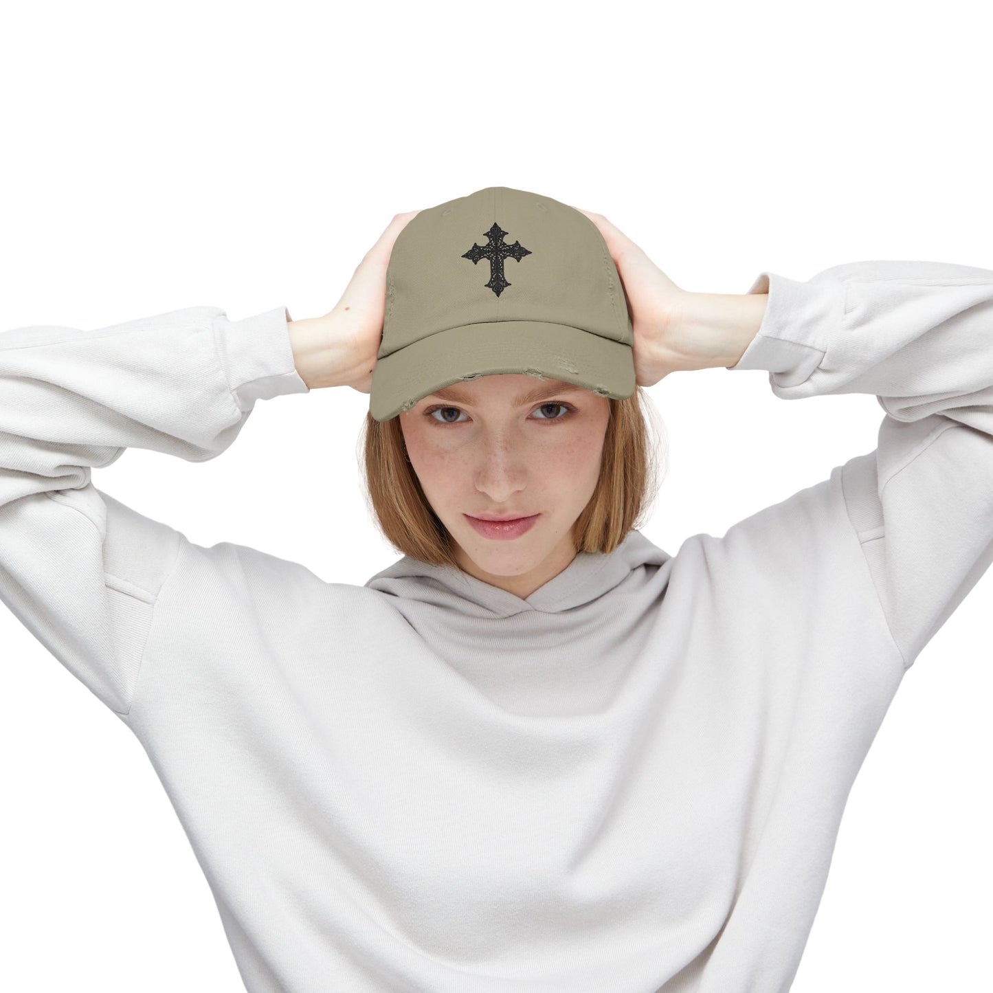 Cool Distressed Cap for Trendy Looks, Vintage Hat, Adjustable Cap, Cross Design, Casual Accessories
