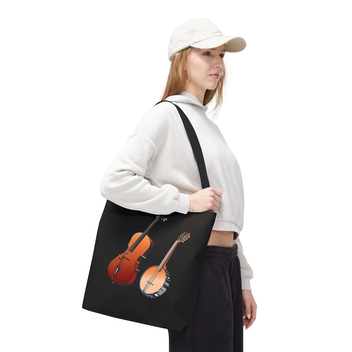 Musical Instruments Tote Bag, Music Lover Gift, Banjo and Cello Design, Stylish Grocery Tote, Concert Bag, Eco-Friendly Carryall