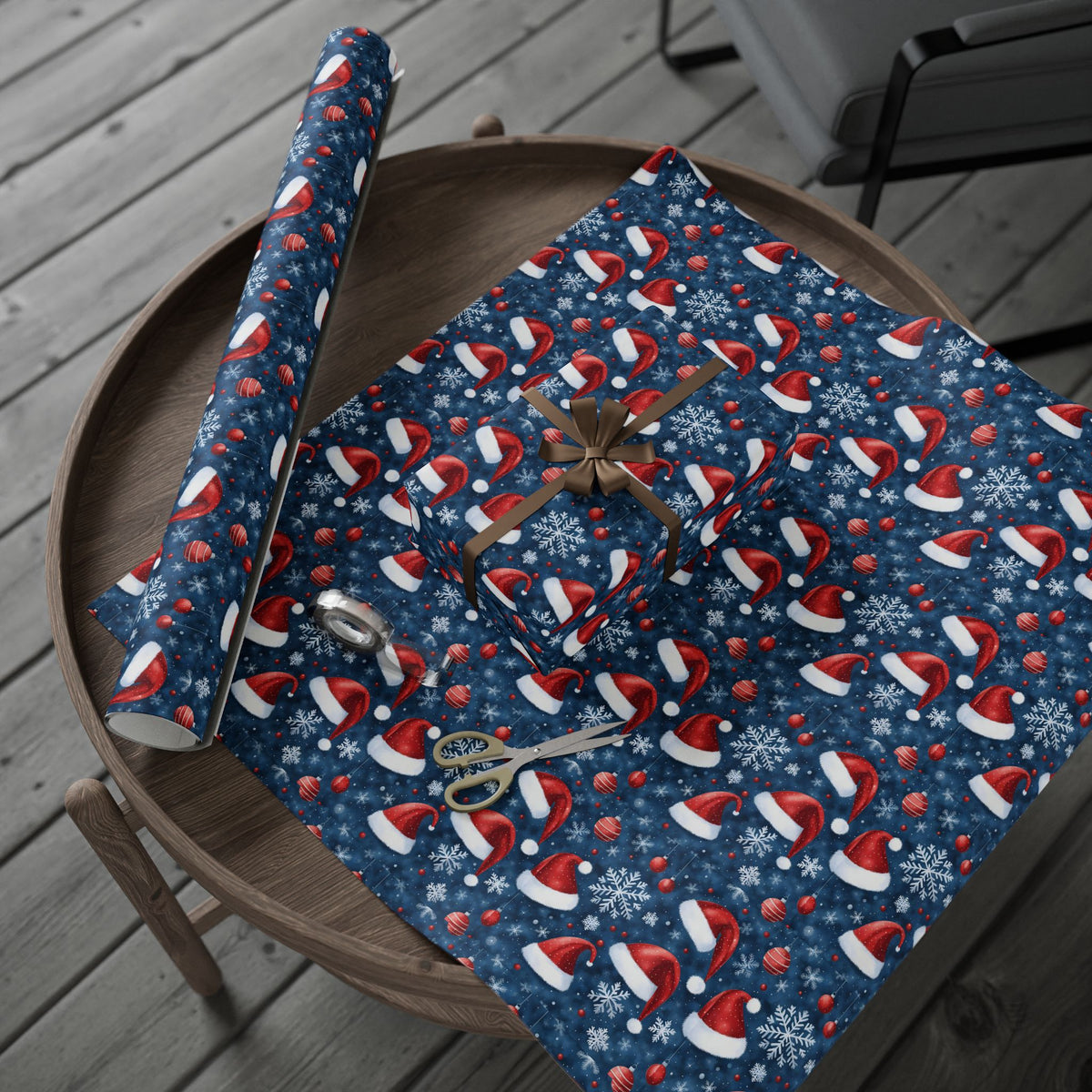 Christmas Santa Hat Wrapping Paper Roll — Festive Snowflake Gift Wrap