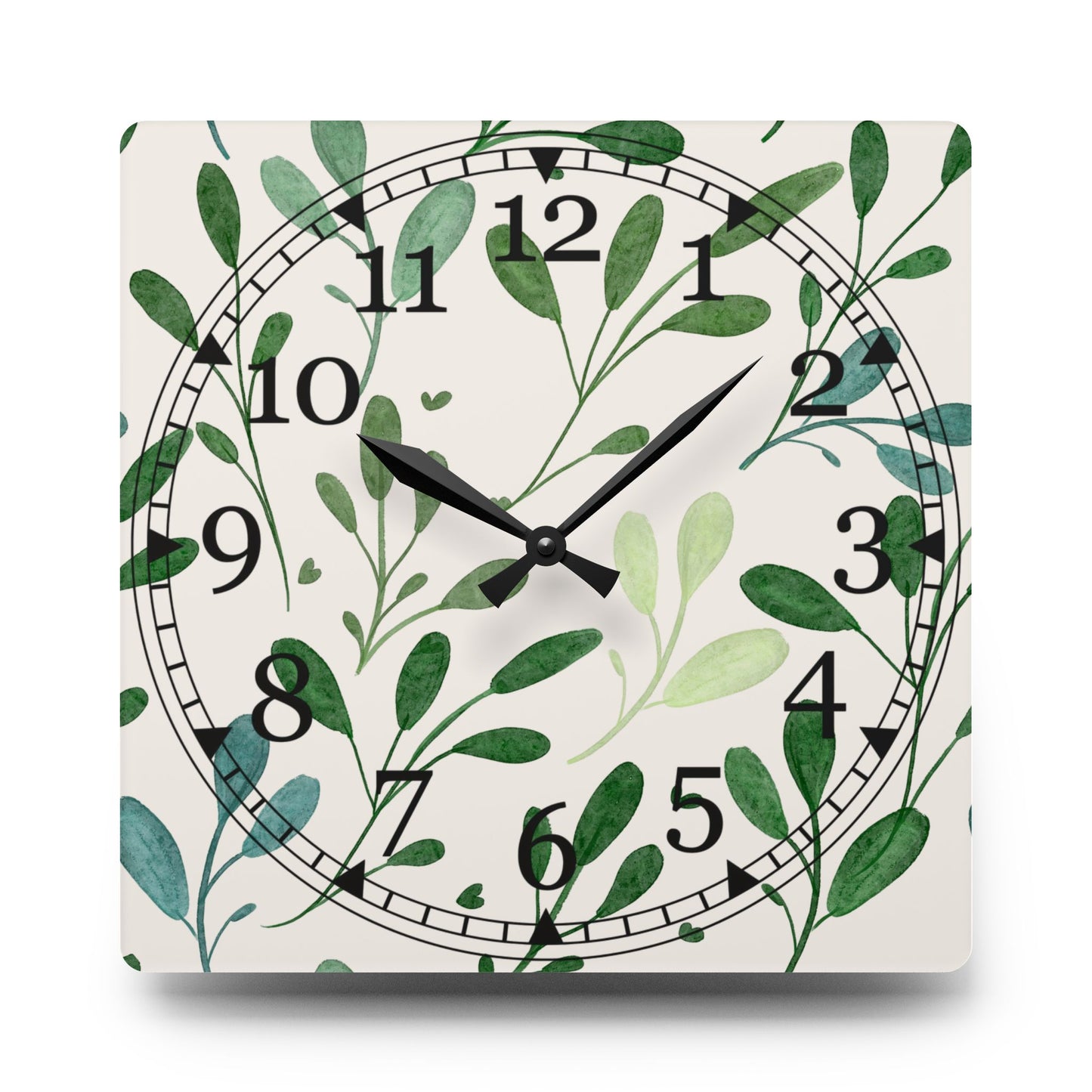 Nature Inspired Acrylic Wall Clock, Greenery Home Decor, Modern Timepiece