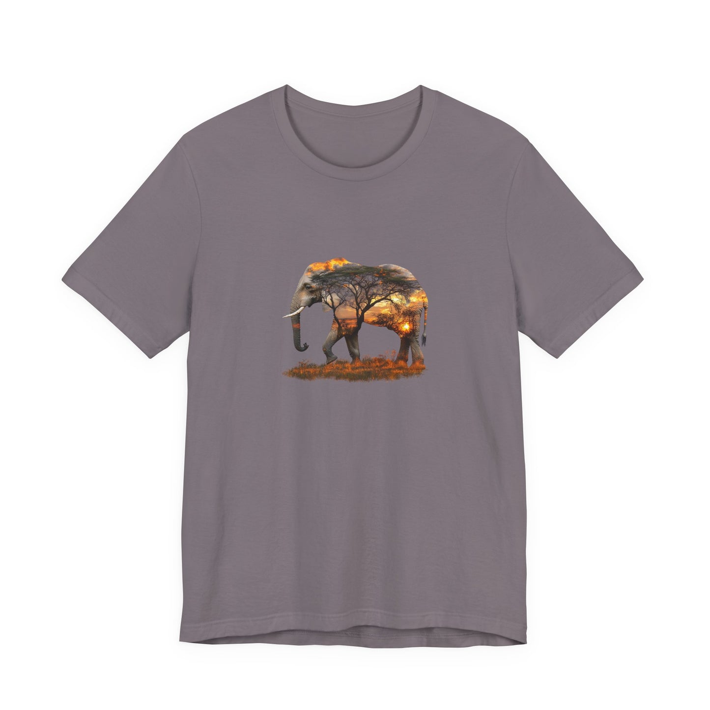 Elephant Sunset Unisex Jersey Tee, Nature Lover Shirt, Animal Print T-Shirt, Gift for Wildlife Enthusiasts, Eco-Friendly Fashion