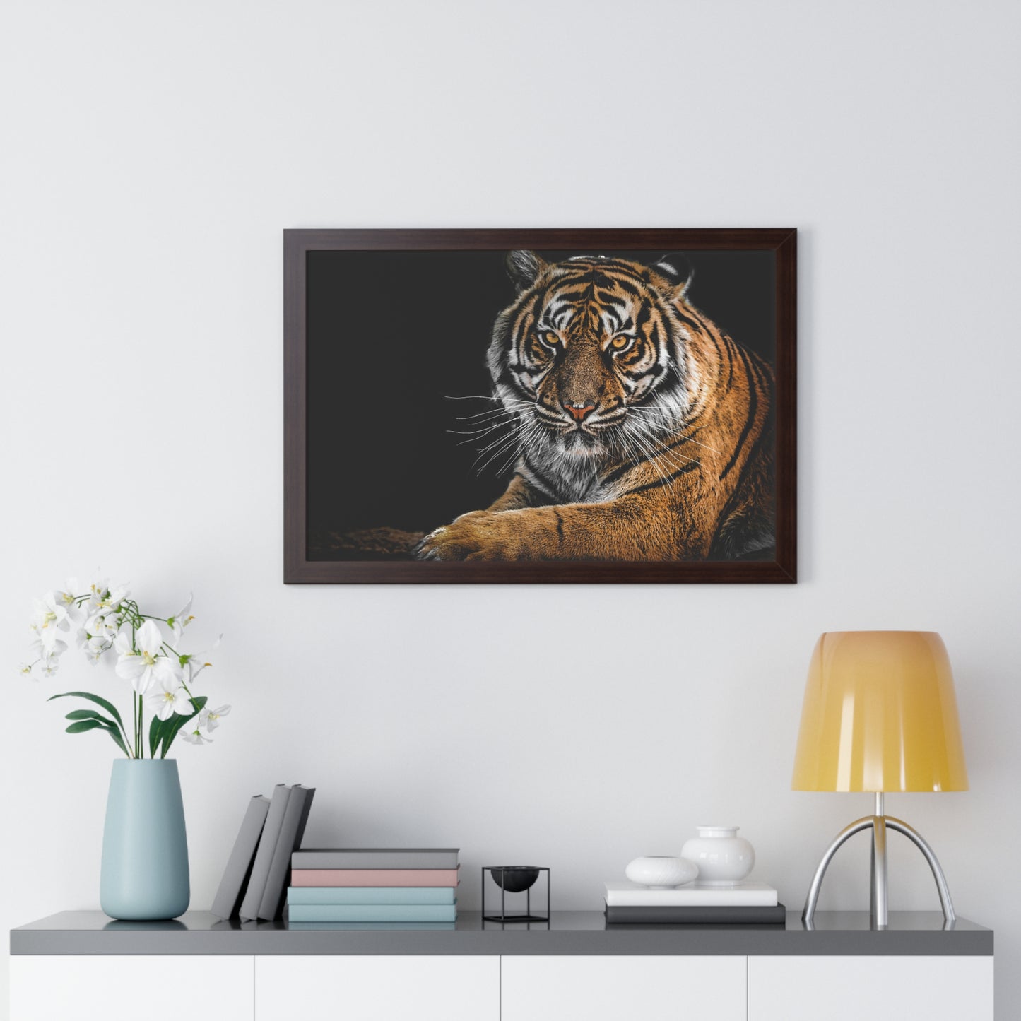 Majestic Tiger Wall Art Print, Framed Horizontal Poster, Animal Decor, Home Office Decoration, Wildlife Art, Gift Idea