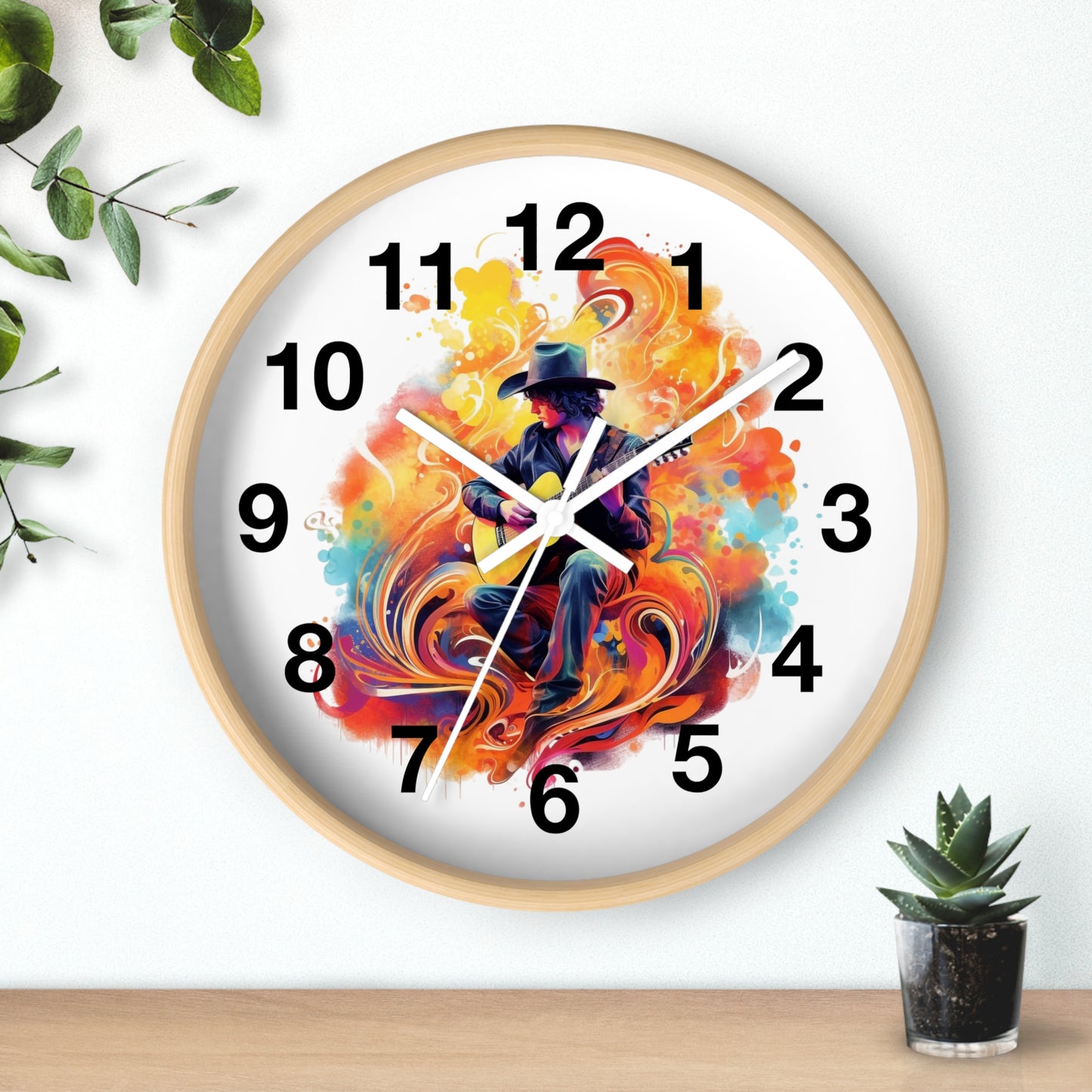 Guitarist Art Wall Clock — Colorful Blues Music Decor
