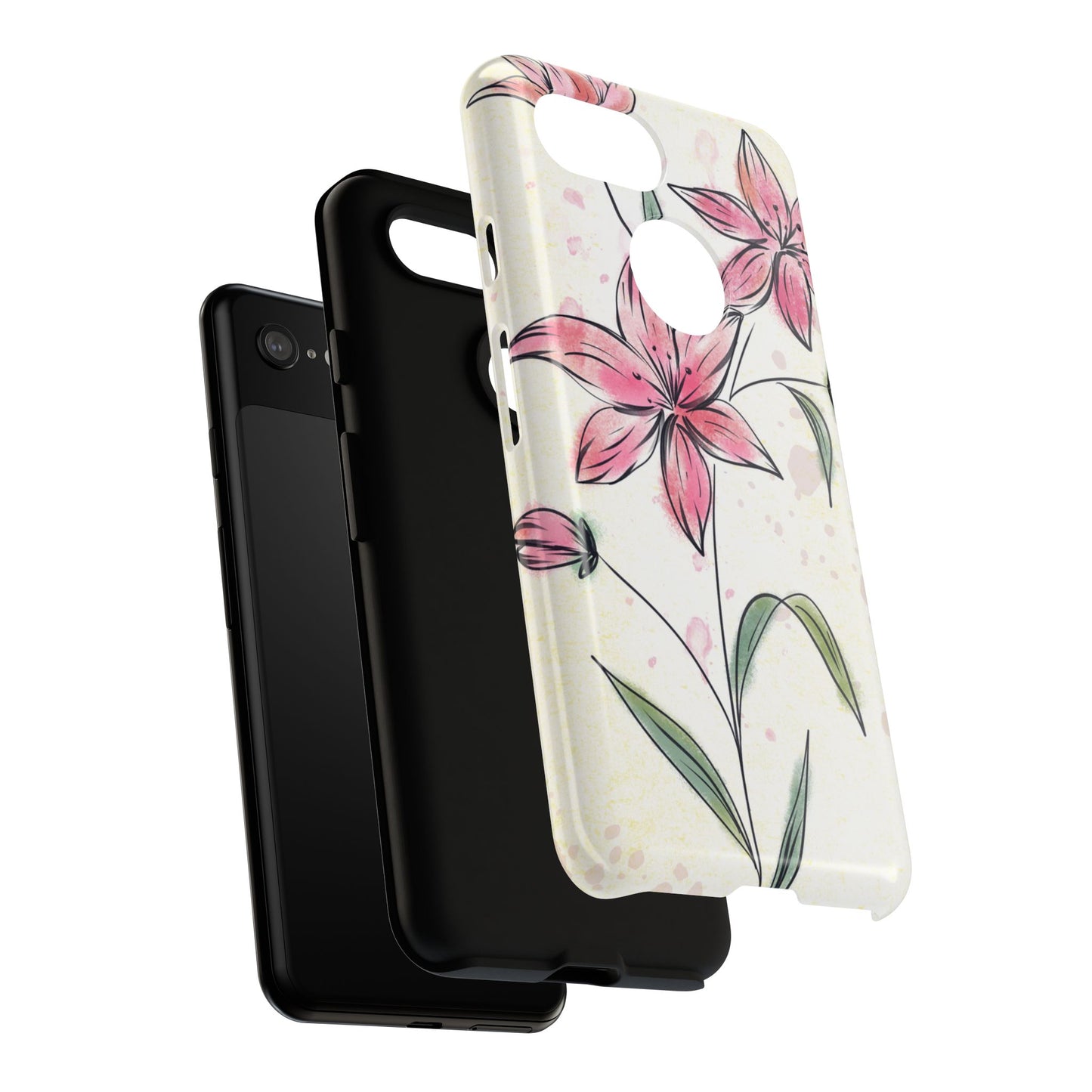 Floral Phone Case with Elegant Pink Lilies, Cute Floral Accessories, Phone Protection, Gift for Her, Stylish Cell Phone Cover