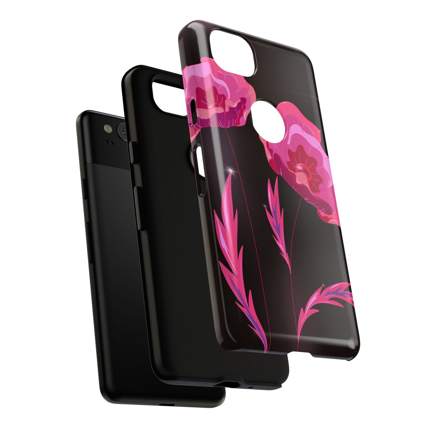 Floral iPhone Case | Tough Cases with Pink Poppy Design, Elegant Flower Phone Cover, Gift for Her, Spring Accessories, Chic Tech
