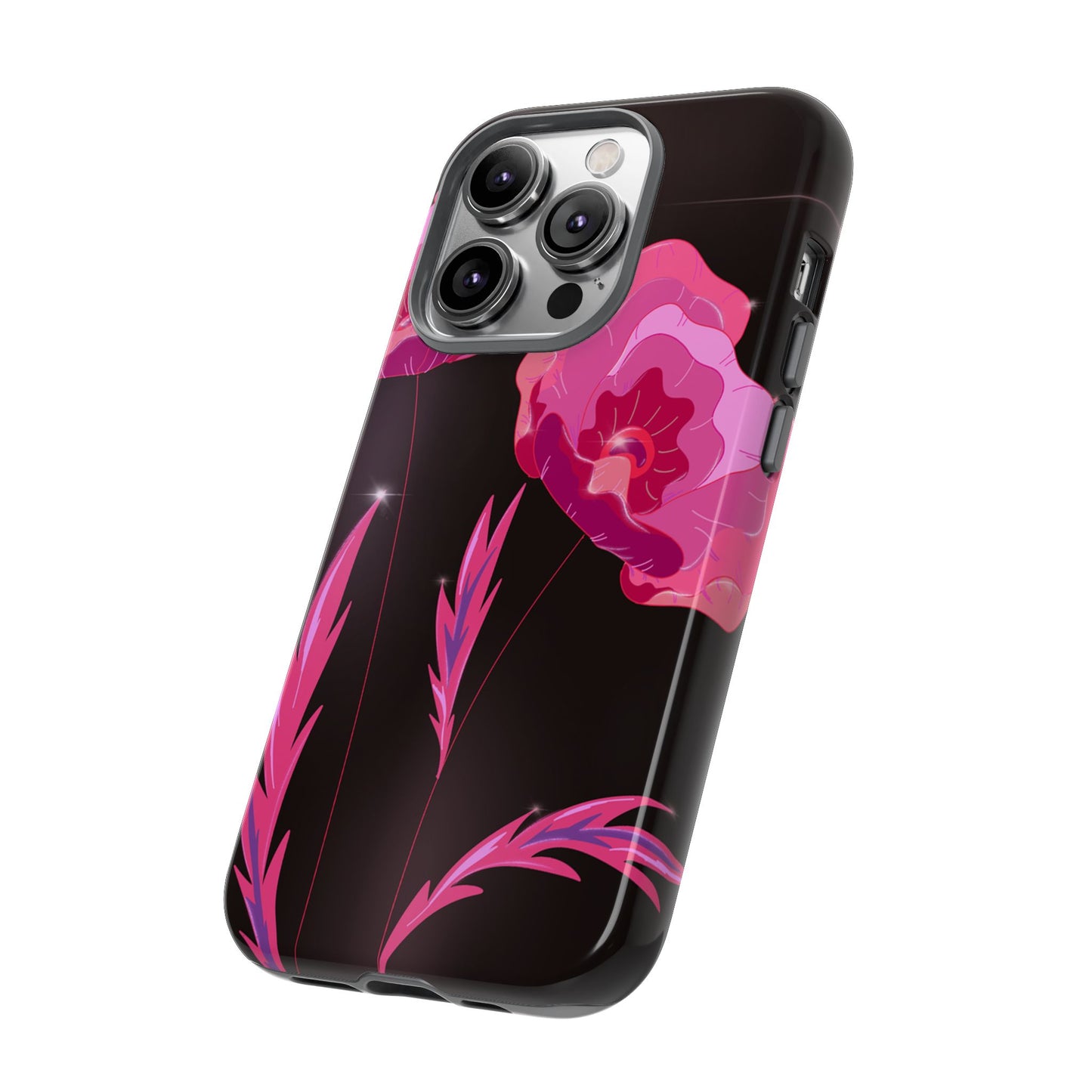 Floral iPhone Case | Tough Cases with Pink Poppy Design, Elegant Flower Phone Cover, Gift for Her, Spring Accessories, Chic Tech
