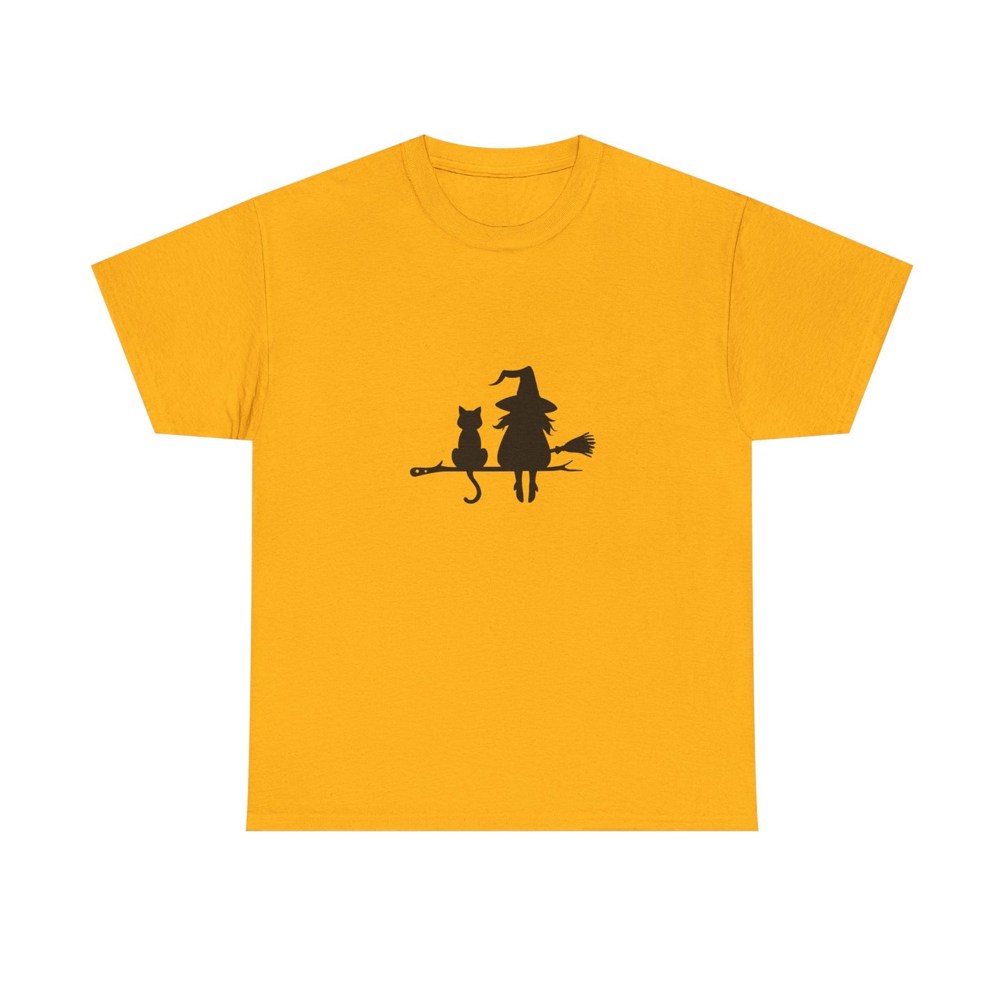 Witch and Cat Tee | Spooky Unisex Shirt for Halloween | Cute Witchwear for Cat Lovers | Fall Wardrobe Essential | Gift for Magical Friends