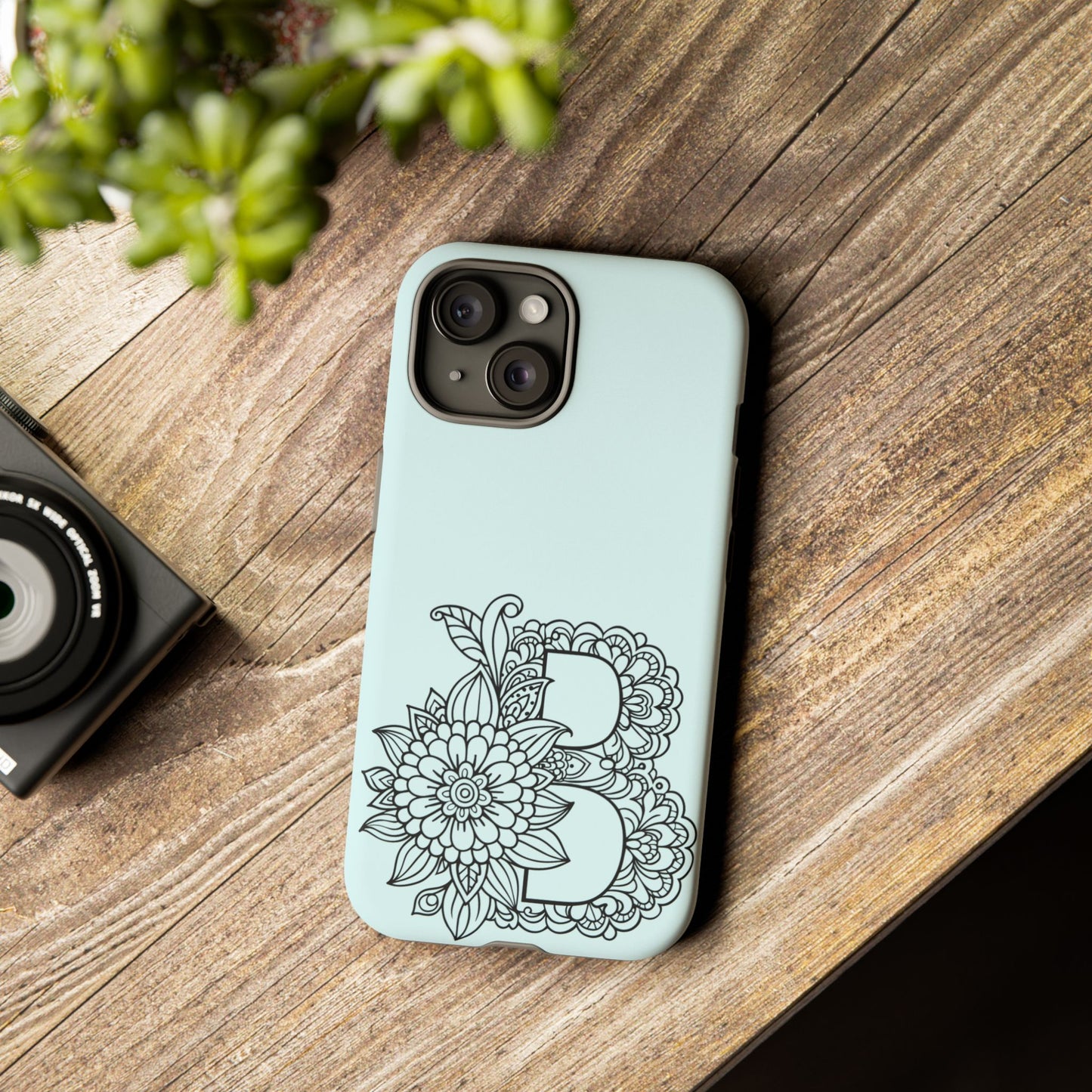 Personalized Tough Phone Case- Letter B, Floral Monogram Cell Phone Cover, Custom Protective Case, Unique Gift, Birthday, Graduation