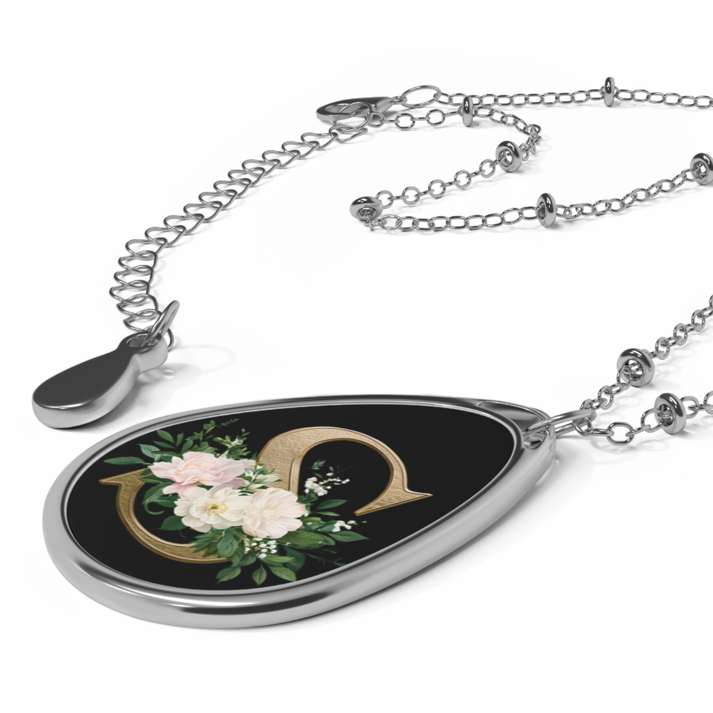Floral Initial Pendant Necklace, Personalized Gift,