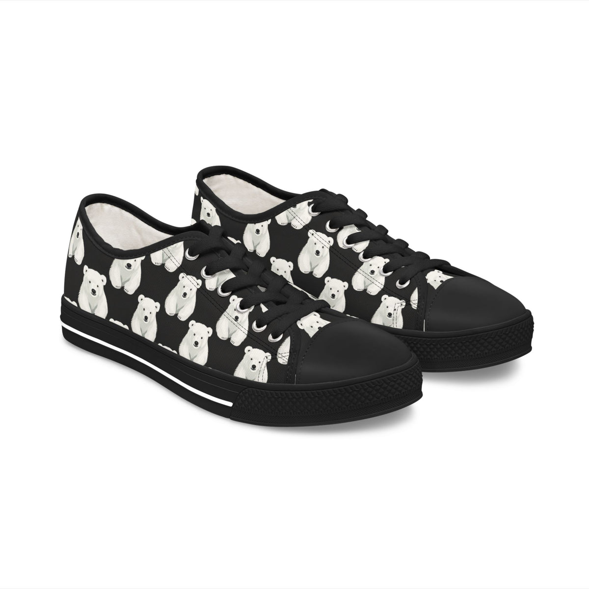 Polar Bear Pattern Low Top Sneakers — Cute Women's Canvas Shoes