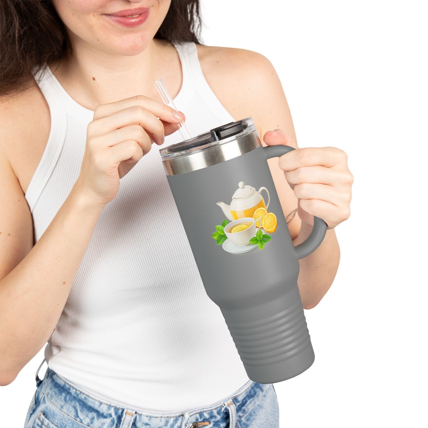 Lemonade Insulated Travel Mug, Perfect for Hot Drinks, Summer Picnics, Outdoor Adventures, Gifts for Tea Lovers, 40oz