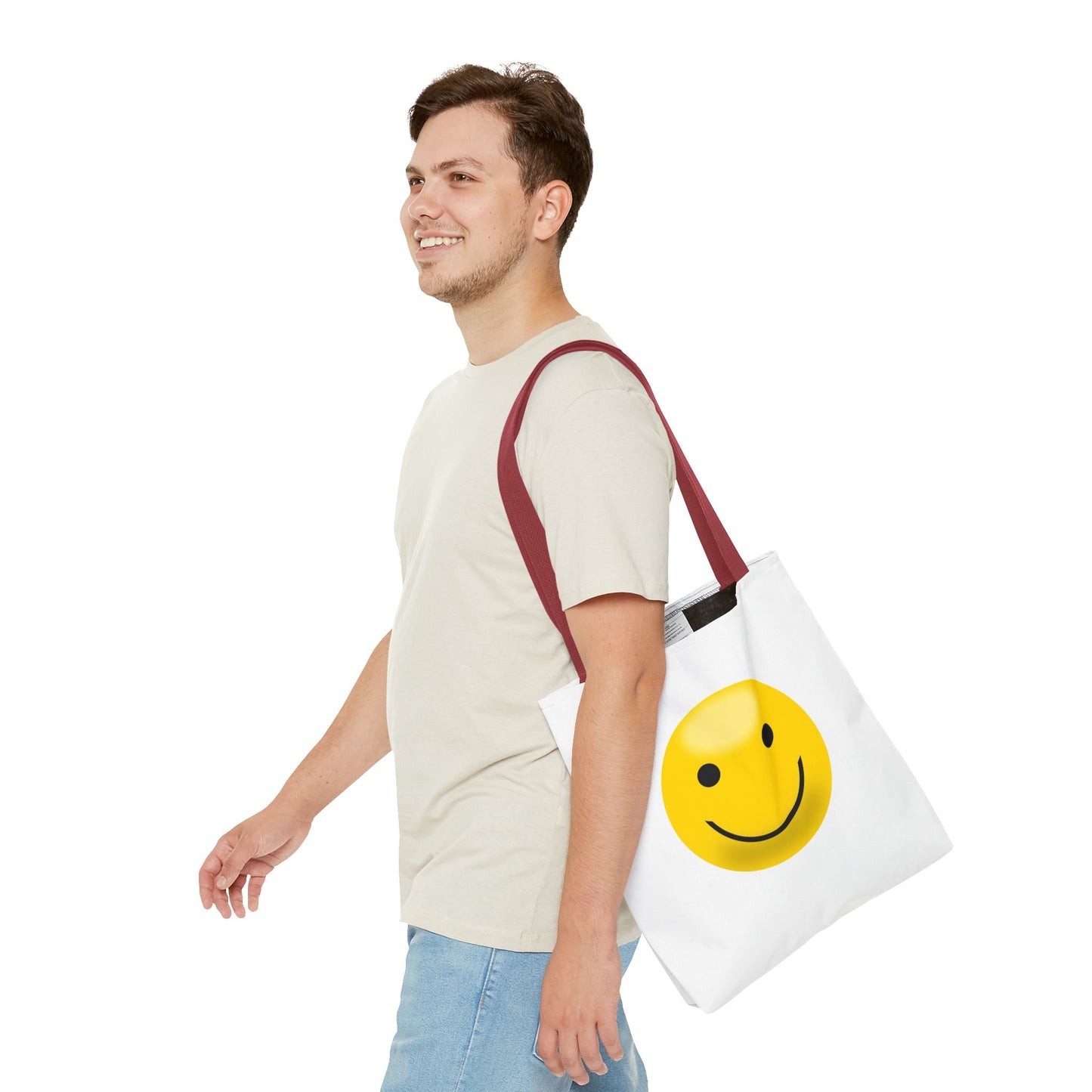 Smiley Face Tote Bag, Eco-Friendly Shopping Bag, Fun Beach Bag, Gift for Teens, Happy Tote for Everyday Use