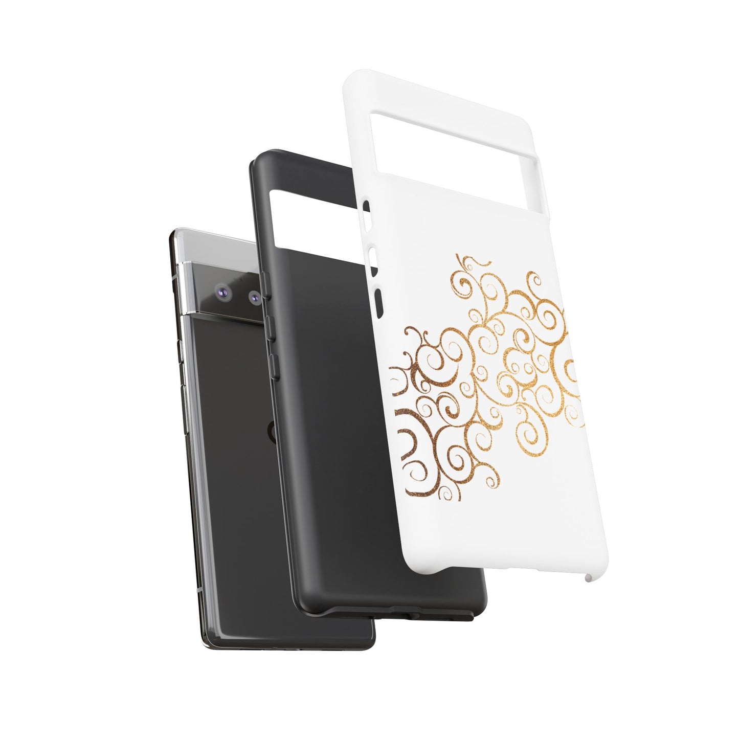 Elegant Floral Phone Case, Tough Cases, Gold Swirls, Stylish Protection, Trendy Gift, Chic Accessory