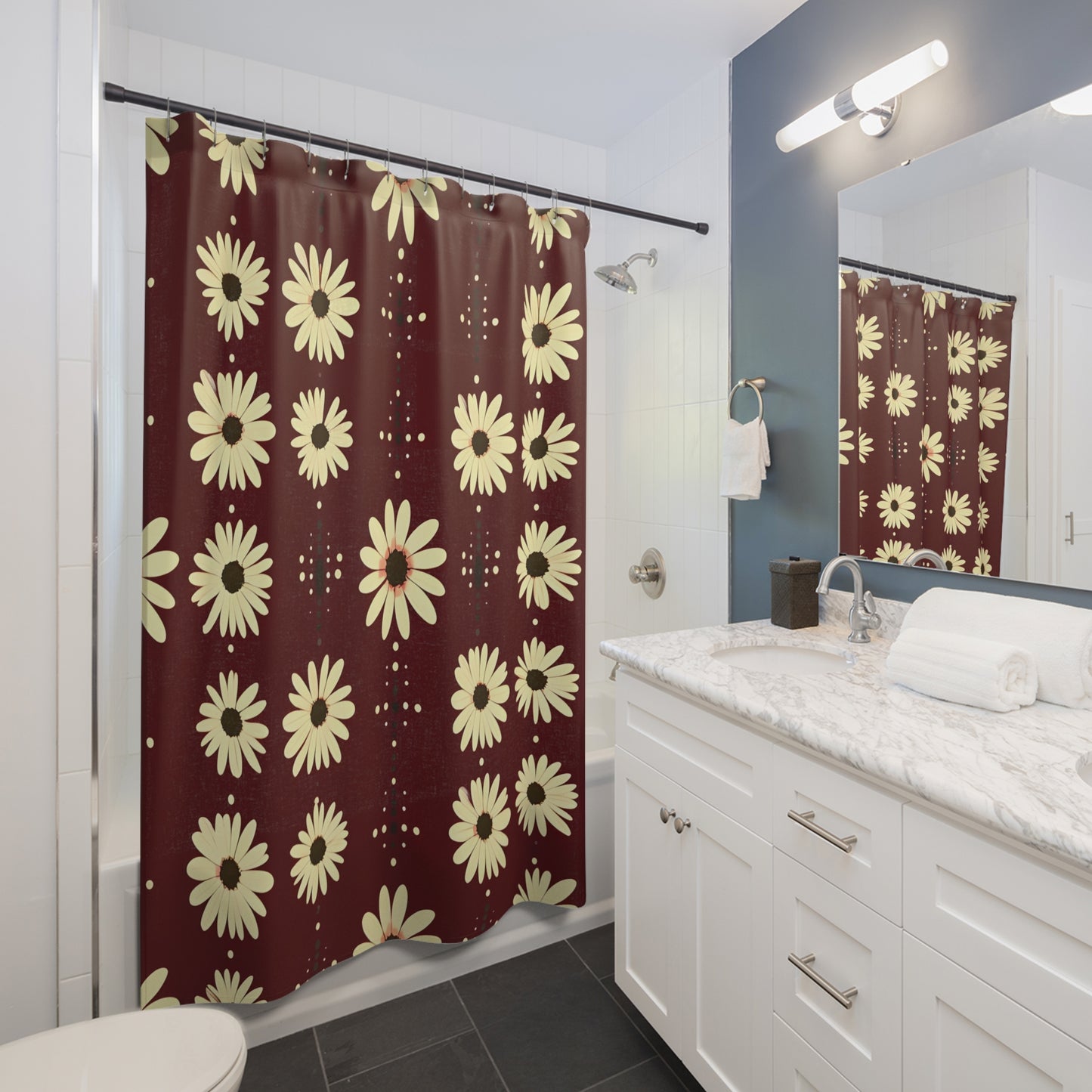 Daisy Delight Shower Curtain - Boho Bathroom Decor, Floral Theme
