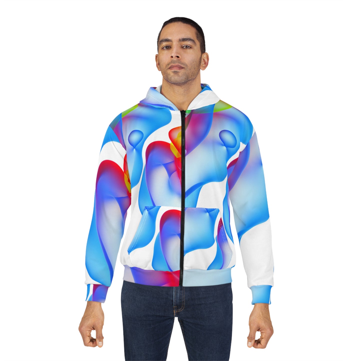 Vibrant Abstract Art Unisex Zip Hoodie, Colorful Jacket, Trendy Layer, Comfortable Gift, Casualwear, Stylish Streetwear