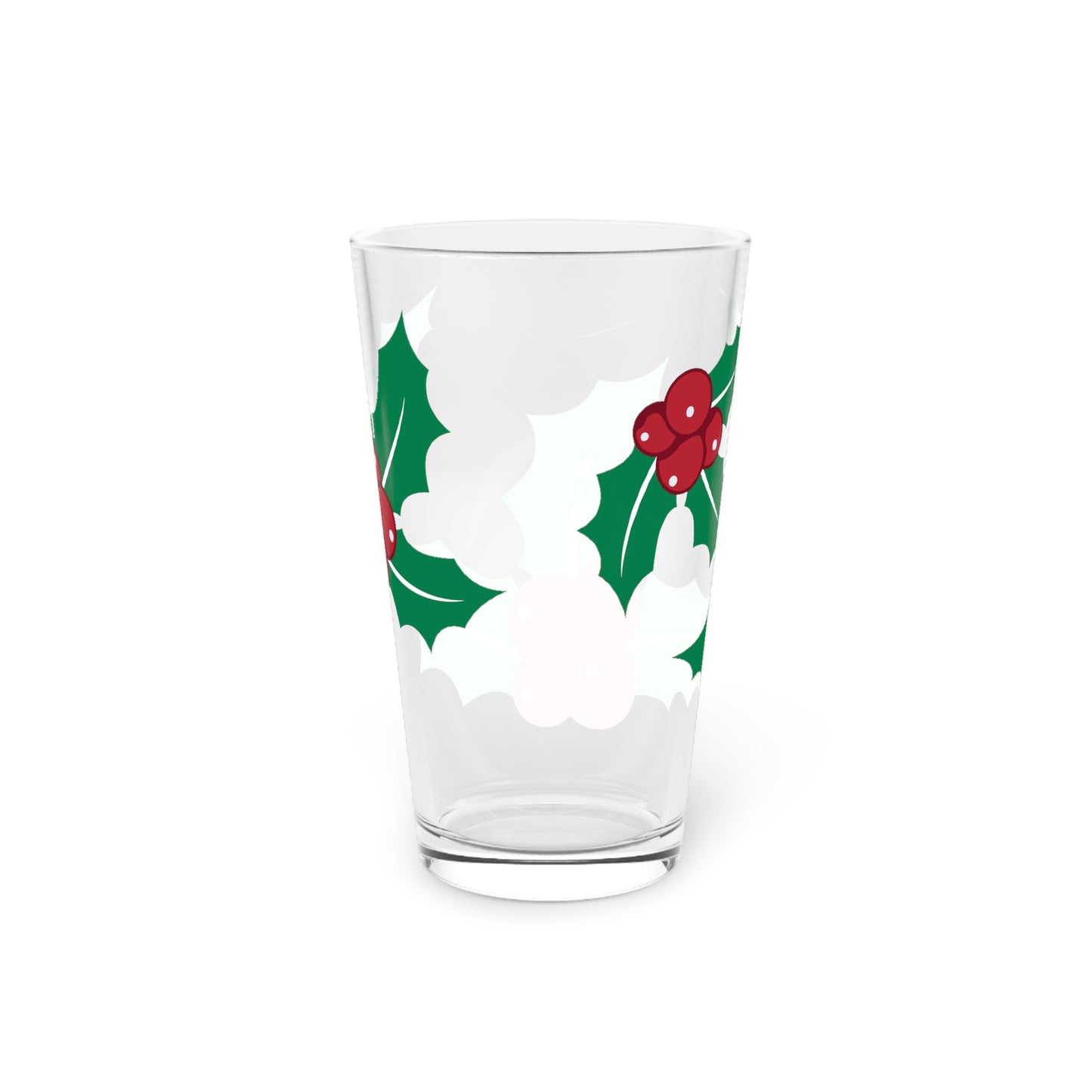 Holiday Holly Pint Glass - 16oz | Festive Drinkware for Christmas | Holiday Parties, Gift Ideas, Home Decor, Barware