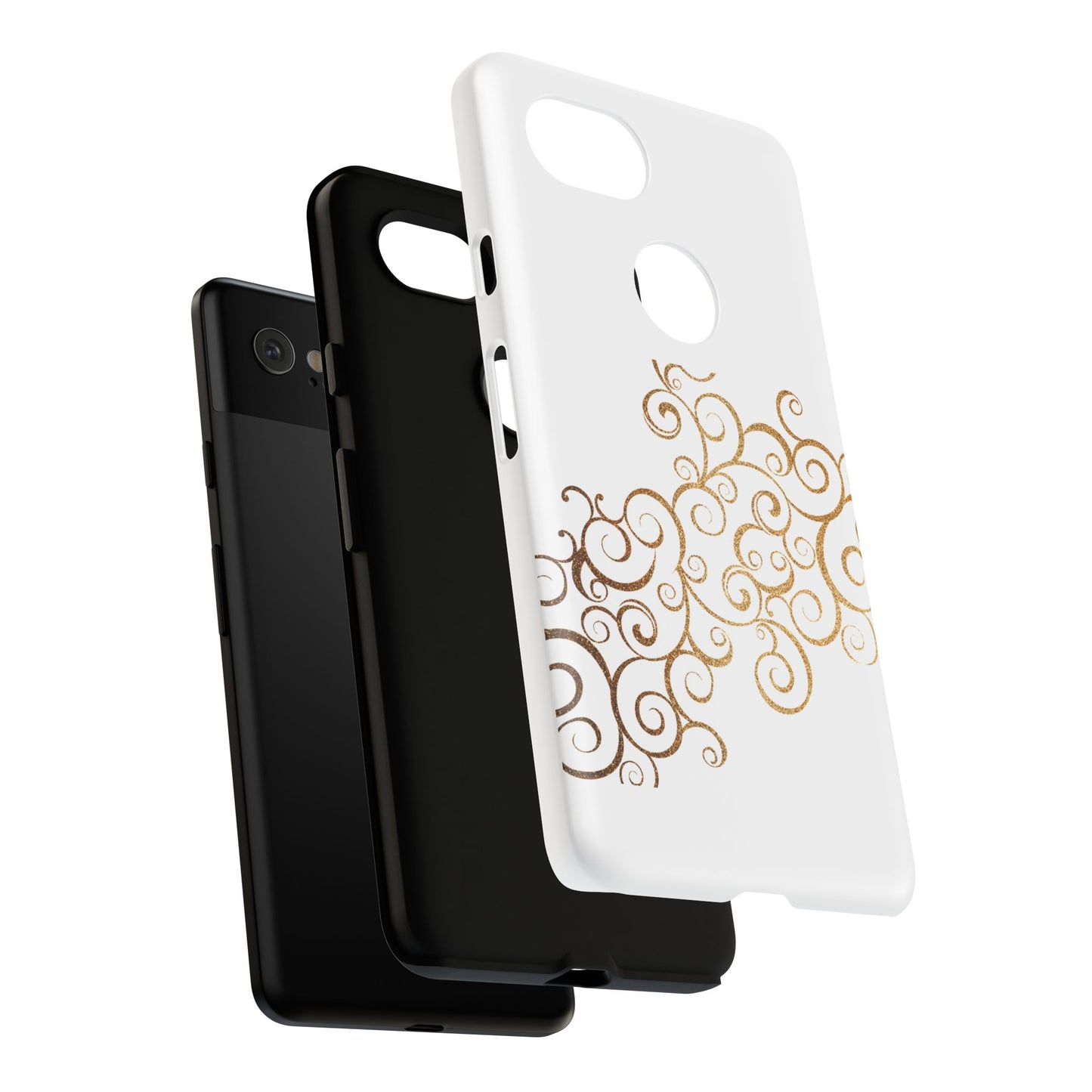 Elegant Floral Phone Case, Tough Cases, Gold Swirls, Stylish Protection, Trendy Gift, Chic Accessory