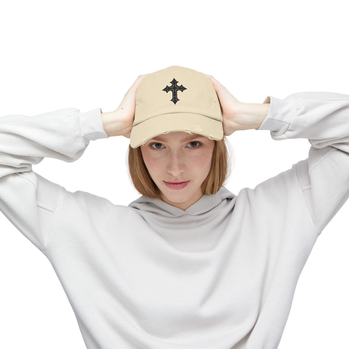 Cool Distressed Cap for Trendy Looks, Vintage Hat, Adjustable Cap, Cross Design, Casual Accessories
