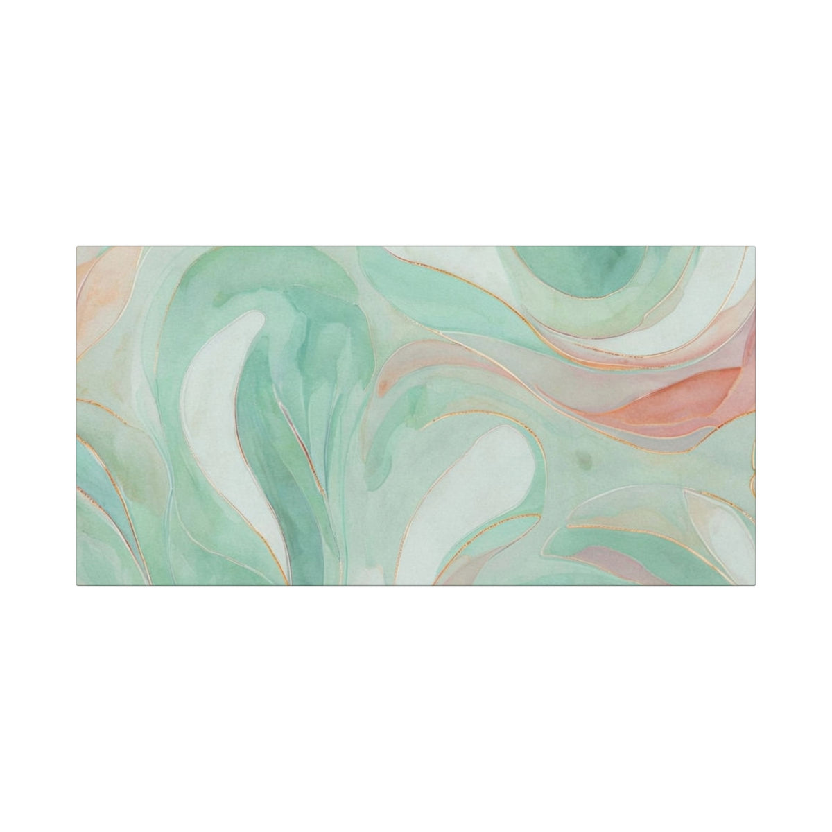 Abstract Green Marble Canvas Print — Teal & Coral Swirl Wall Art