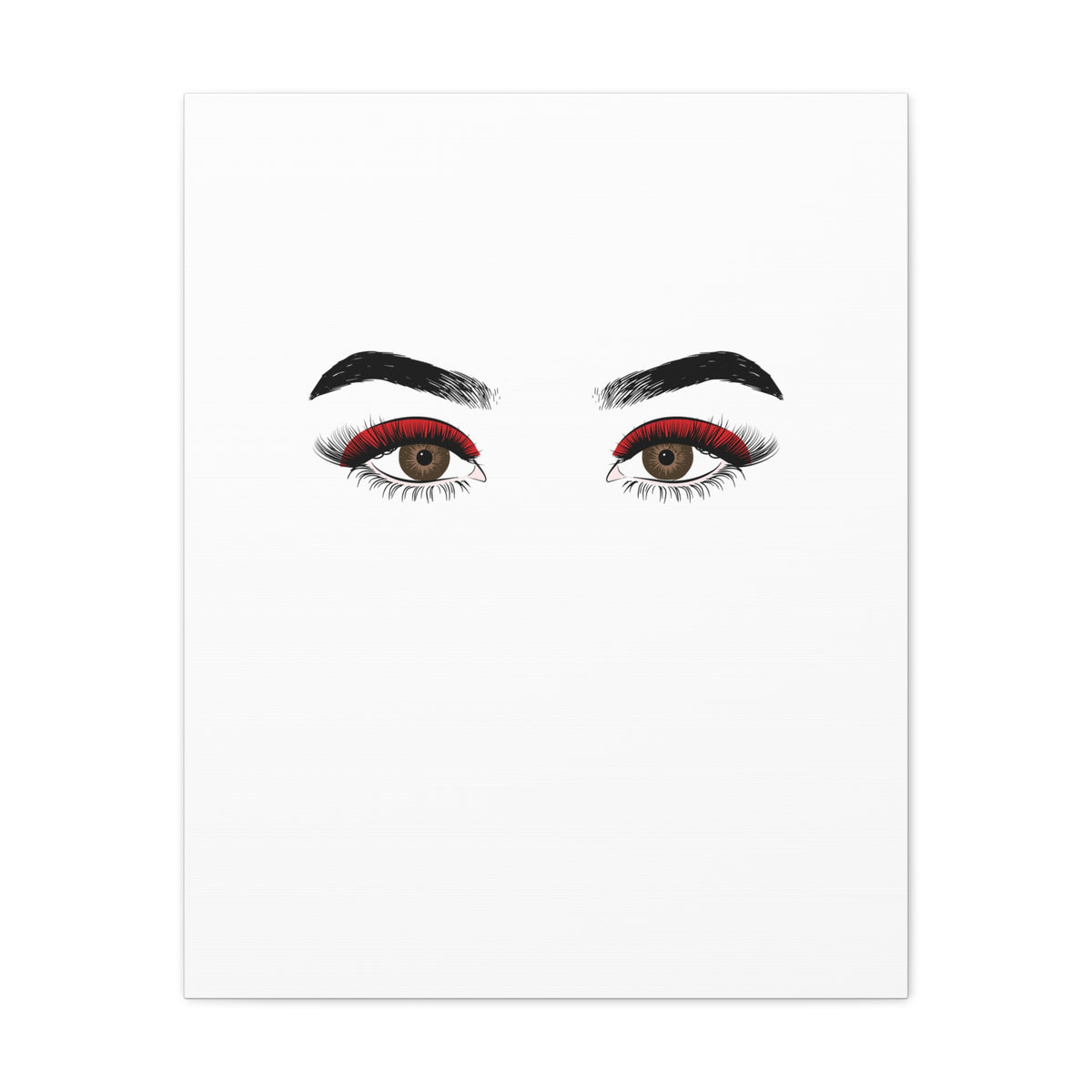 Glam Eyes Matte Canvas Wall Art — Brown Eyes with Red Lashes