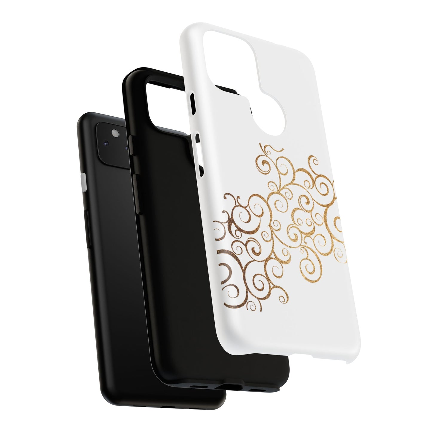 Elegant Floral Phone Case, Tough Cases, Gold Swirls, Stylish Protection, Trendy Gift, Chic Accessory