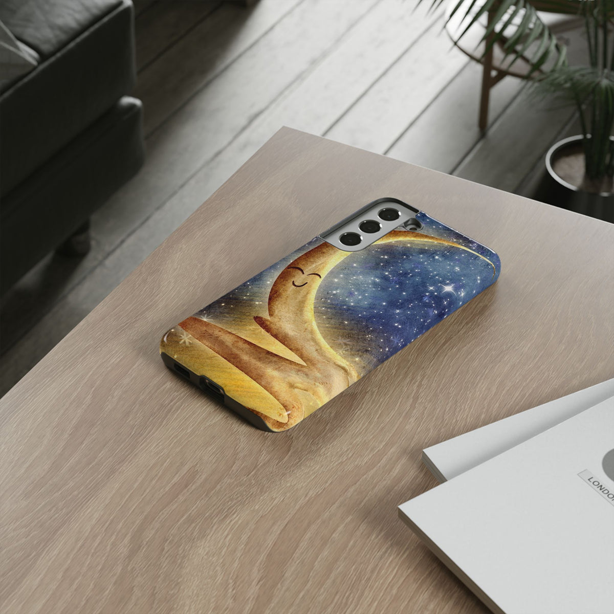 Moonlit Smile Phone Case — Starry Night Crescent Moon iPhone Cover